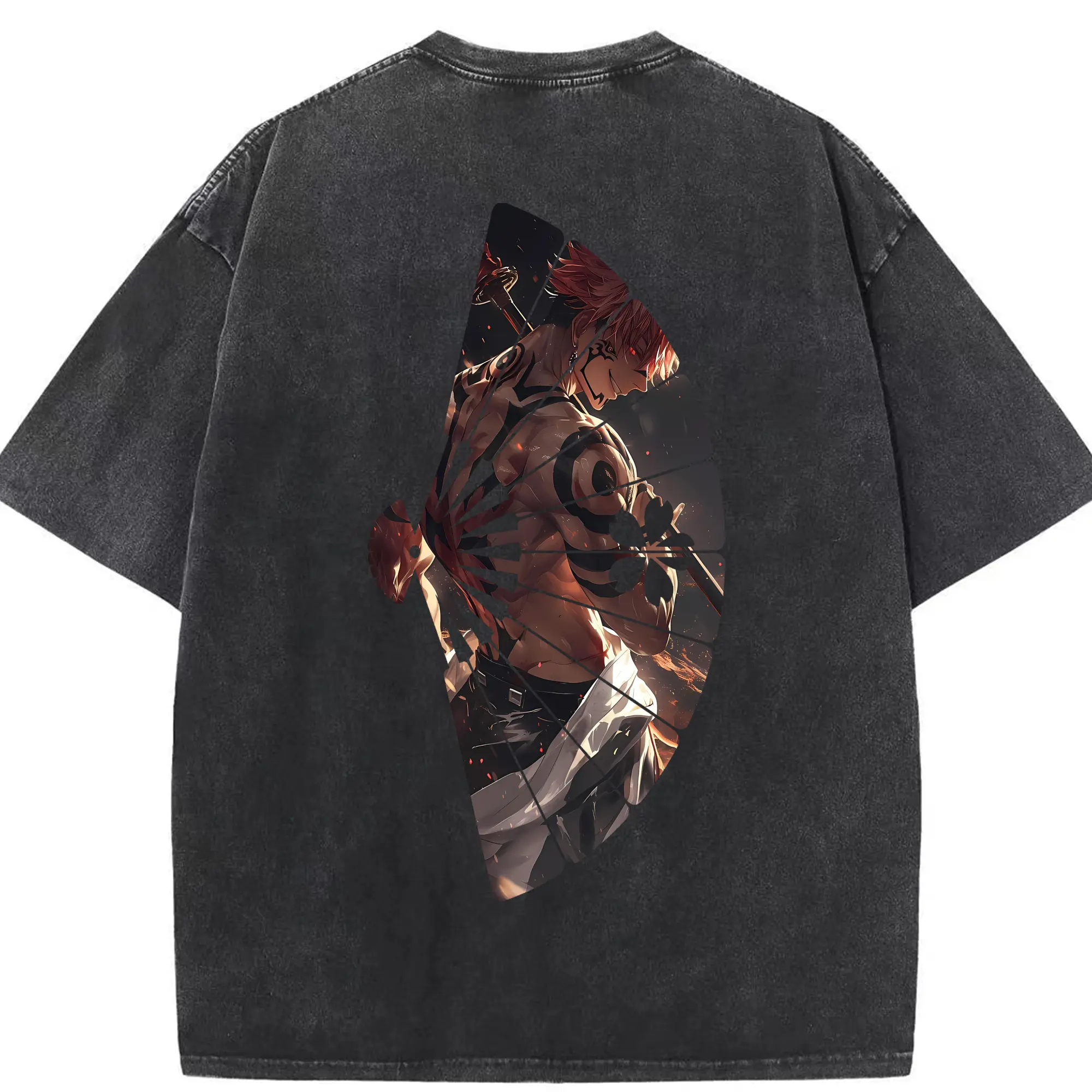 呪術廻戦 グッズ,両面宿儺 - 綿100％ ヴィンテージ風 半袖Tシャツ ・ 背面プリント ・ 柔らか肌触り ・ 通気性 快適 ・ スポーツ カジュアル 外出用