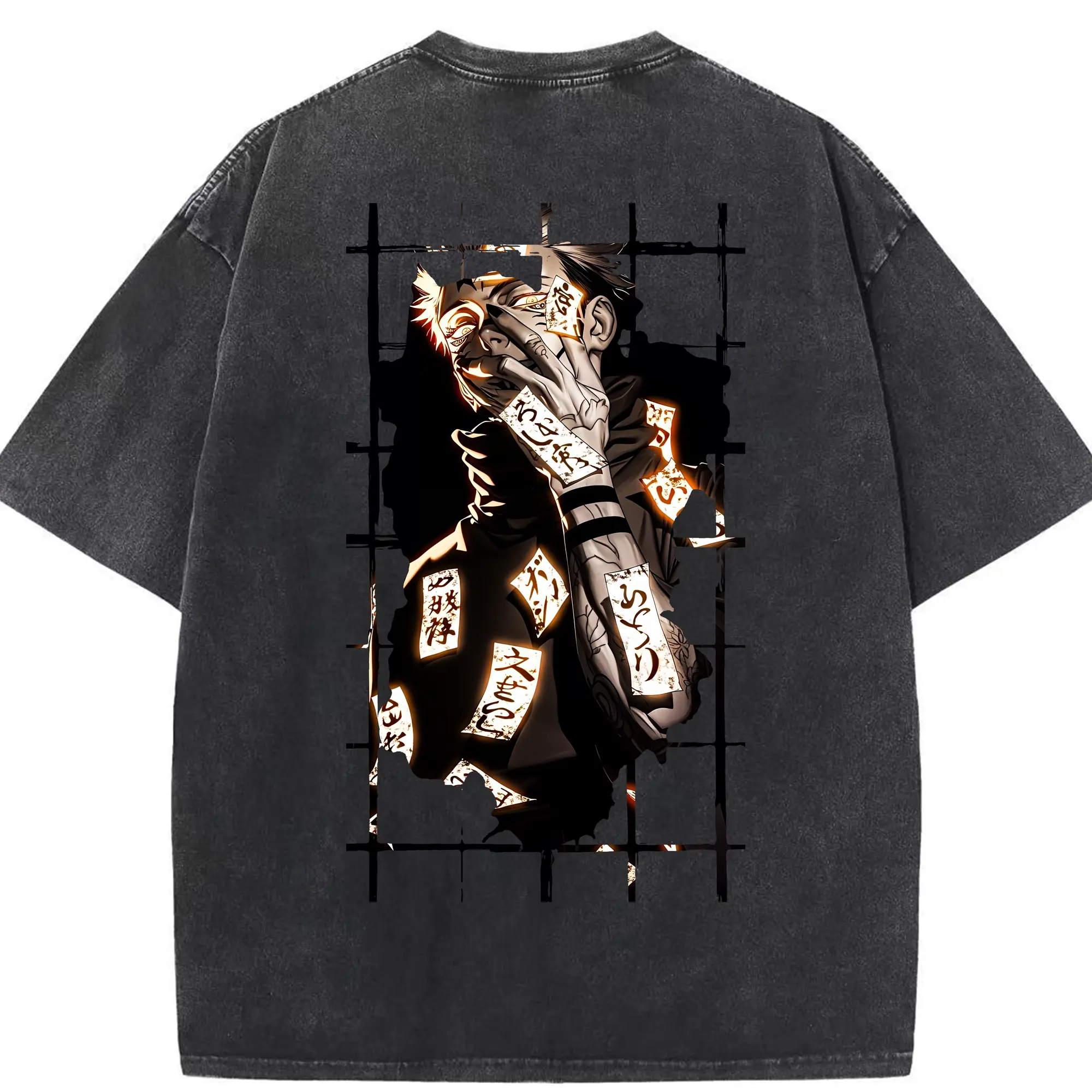 呪術廻戦 グッズ,両面宿儺 - 綿100％ ヴィンテージ風 半袖Tシャツ ・ 背面プリント ・ 柔らか肌触り ・ 通気性 快適 ・ スポーツ カジュアル 外出用