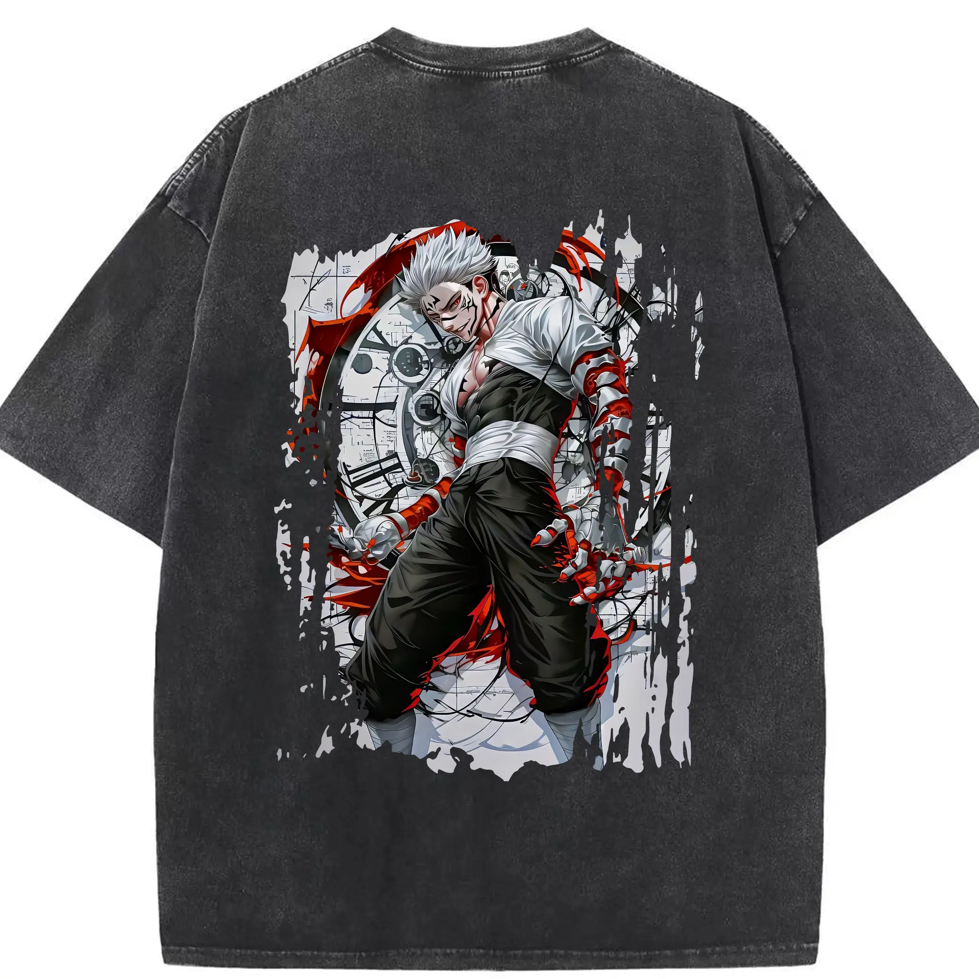 呪術廻戦 グッズ,両面宿儺 - 綿100％ ヴィンテージ風 半袖Tシャツ ・ 背面プリント ・ 柔らか肌触り ・ 通気性 快適 ・ スポーツ カジュアル 外出用