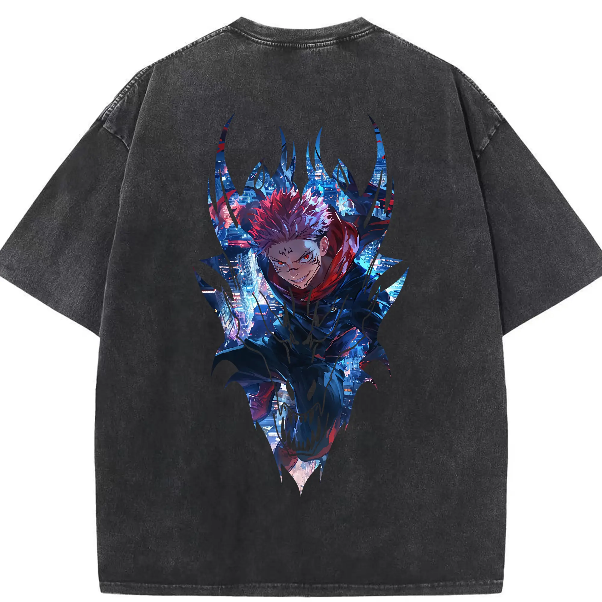 呪術廻戦 グッズ,両面宿儺 - 綿100％ ヴィンテージ風 半袖Tシャツ ・ 背面プリント ・ 柔らか肌触り ・ 通気性 快適 ・ スポーツ カジュアル 外出用