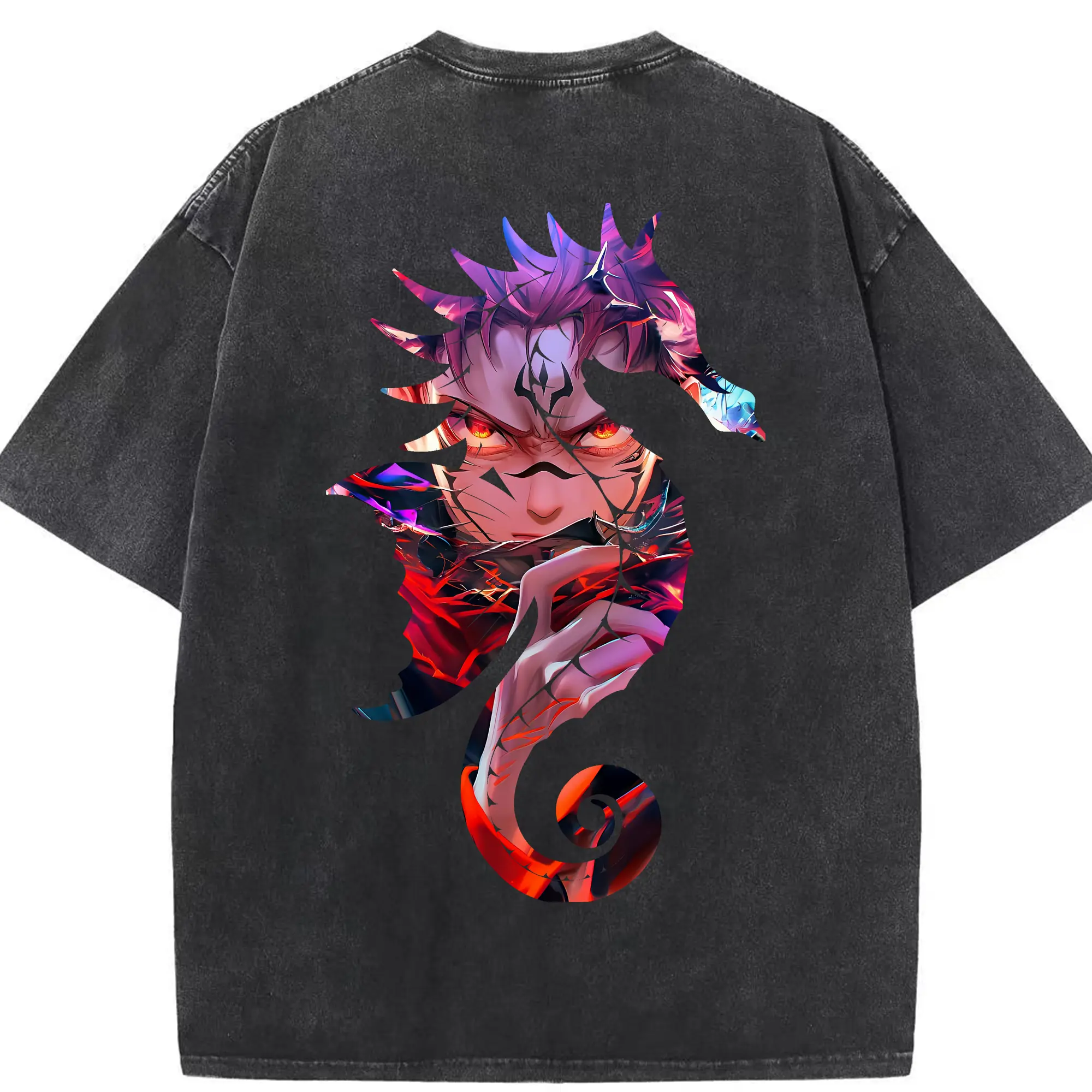 呪術廻戦 グッズ,両面宿儺 - 綿100％ ヴィンテージ風 半袖Tシャツ ・ 背面プリント ・ 柔らか肌触り ・ 通気性 快適 ・ スポーツ カジュアル 外出用