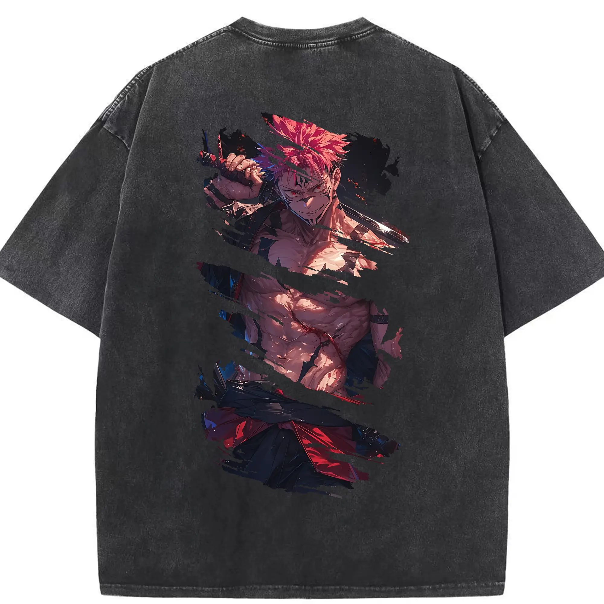 呪術廻戦 グッズ,両面宿儺 - 綿100％ ヴィンテージ風 半袖Tシャツ ・ 背面プリント ・ 柔らか肌触り ・ 通気性 快適 ・ スポーツ カジュアル 外出用