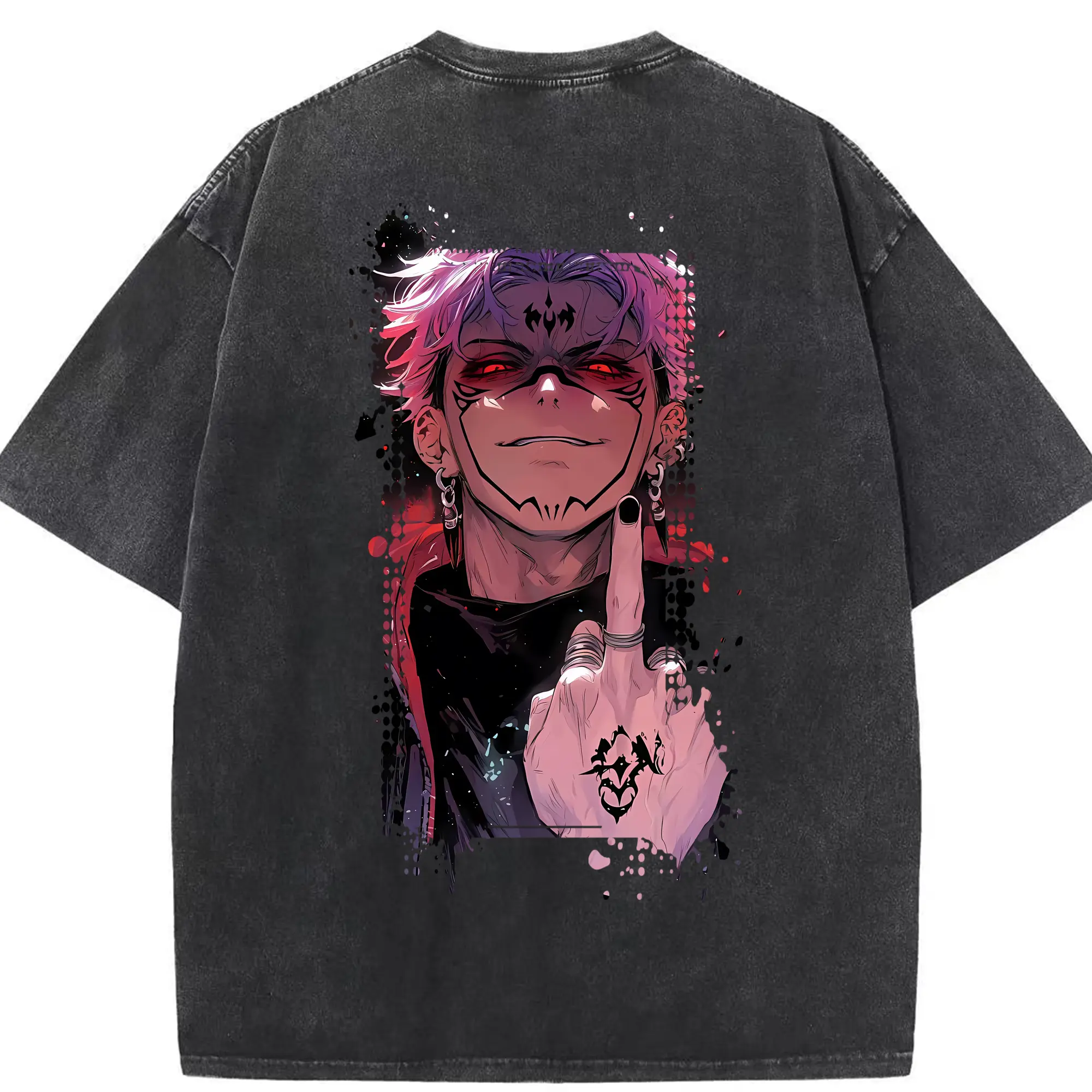 呪術廻戦 グッズ,両面宿儺 - 綿100％ ヴィンテージ風 半袖Tシャツ ・ 背面プリント ・ 柔らか肌触り ・ 通気性 快適 ・ スポーツ カジュアル 外出用