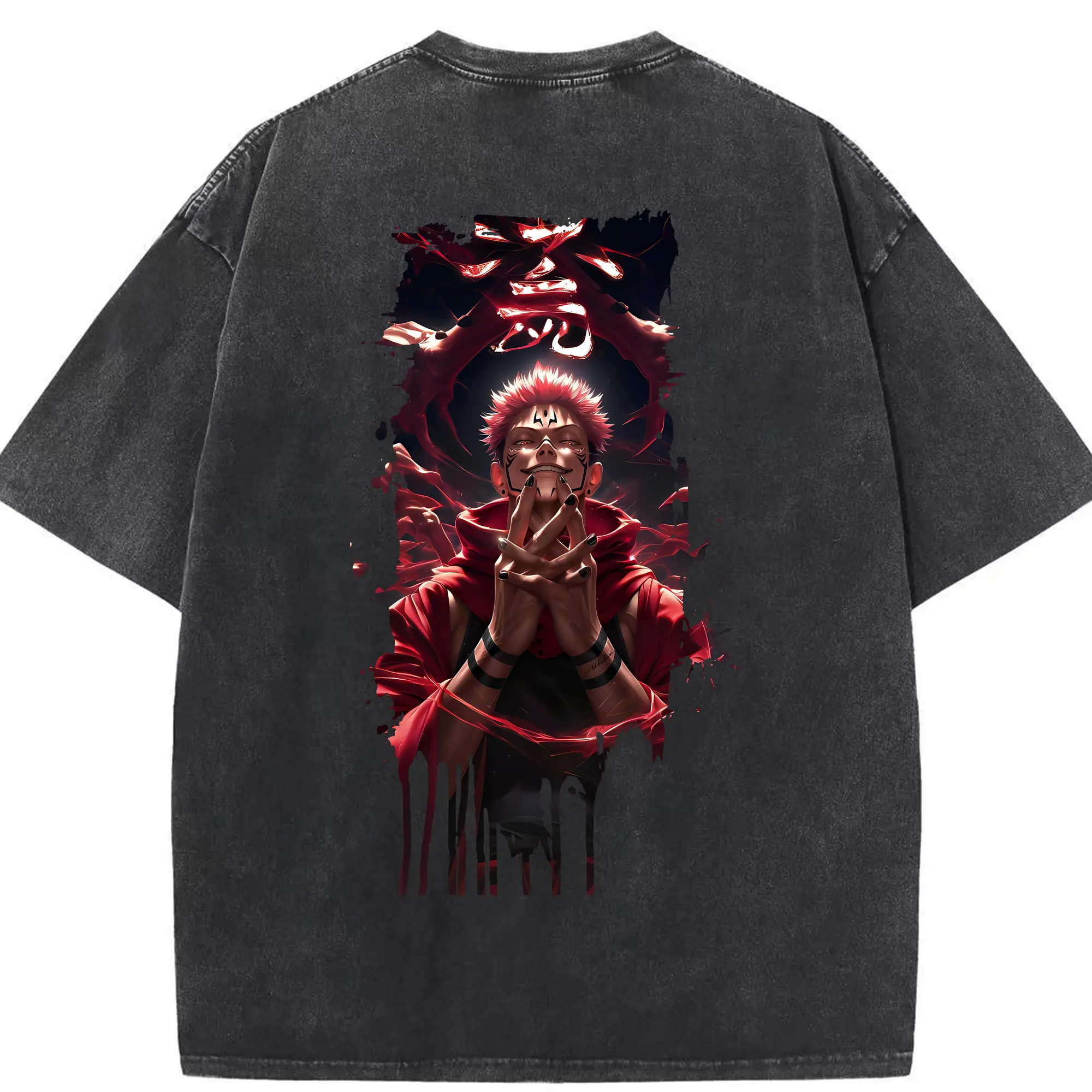 呪術廻戦 グッズ,両面宿儺 - 綿100％ ヴィンテージ風 半袖Tシャツ ・ 背面プリント ・ 柔らか肌触り ・ 通気性 快適 ・ スポーツ カジュアル 外出用