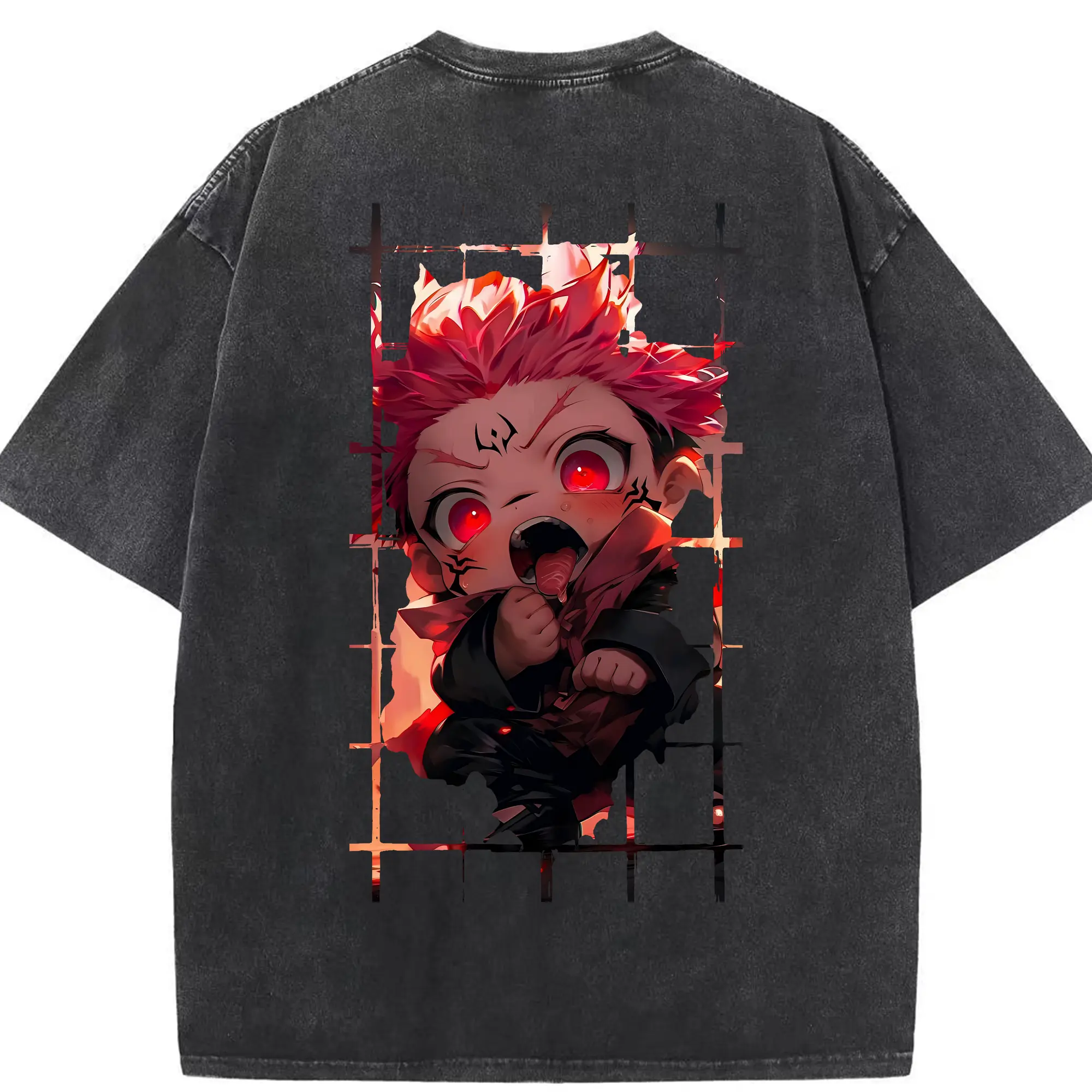 呪術廻戦 グッズ,両面宿儺 - 綿100％ ヴィンテージ風 半袖Tシャツ ・ 背面プリント ・ 柔らか肌触り ・ 通気性 快適 ・ スポーツ カジュアル 外出用