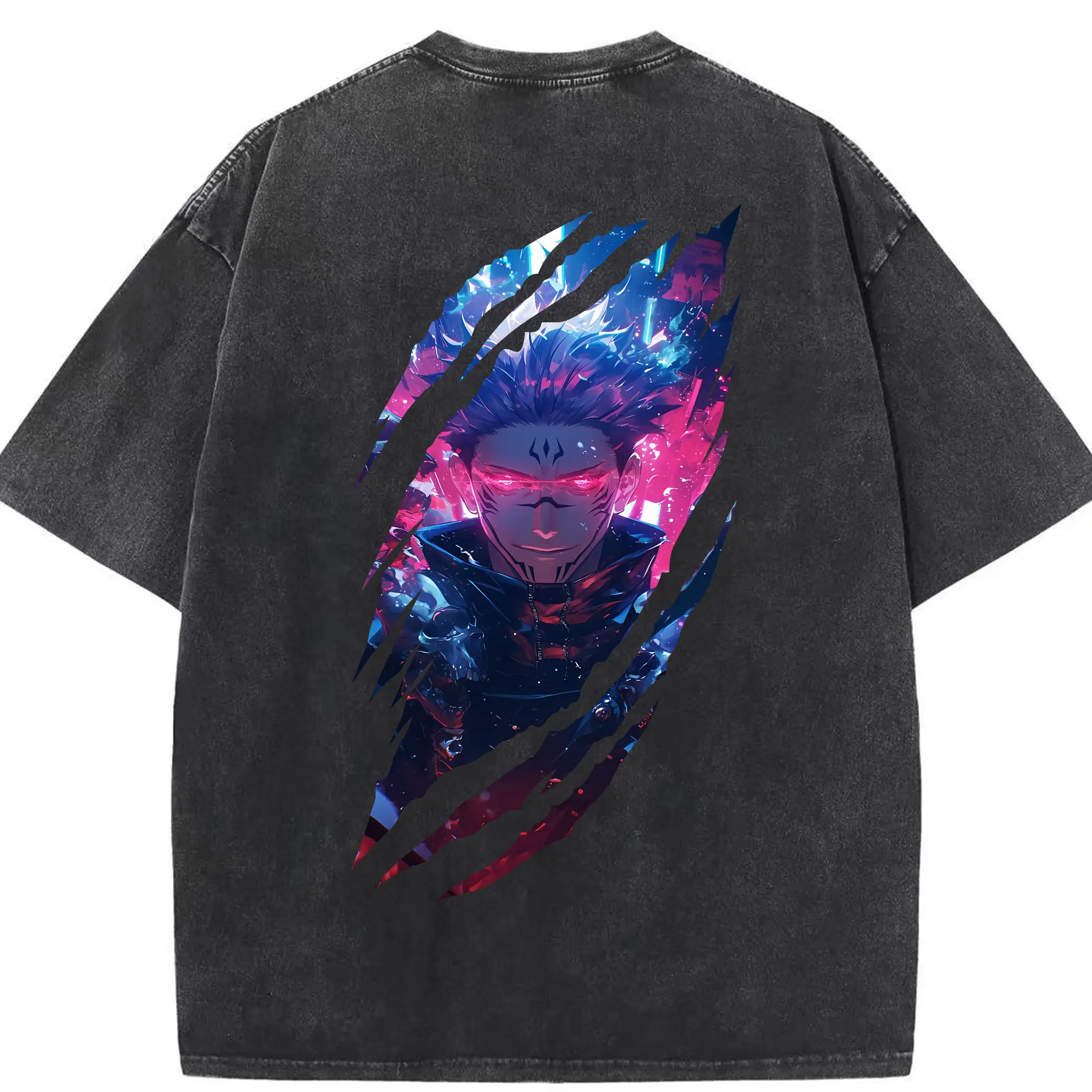 呪術廻戦 グッズ,両面宿儺 - 綿100％ ヴィンテージ風 半袖Tシャツ ・ 背面プリント ・ 柔らか肌触り ・ 通気性 快適 ・ スポーツ カジュアル 外出用