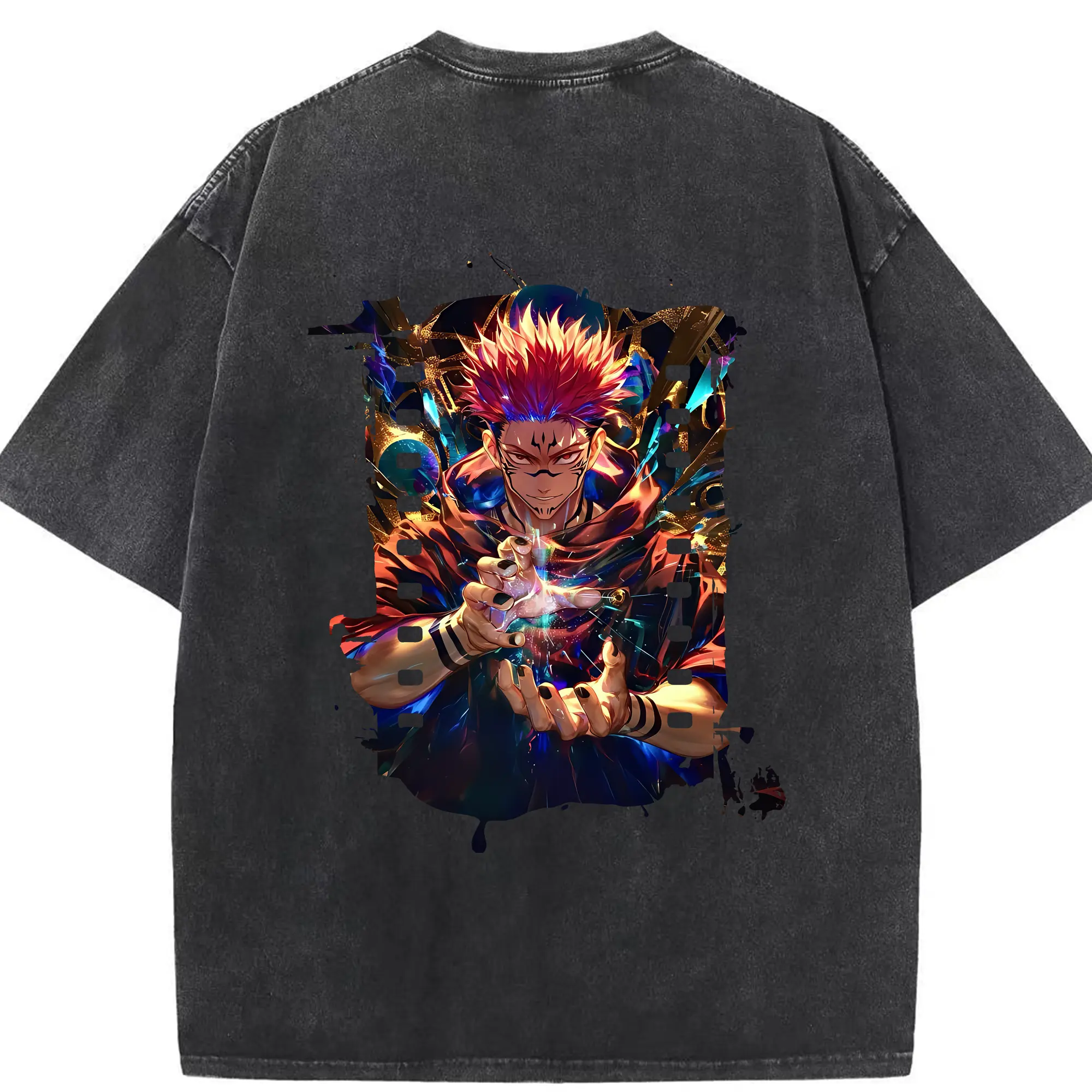 呪術廻戦 グッズ,両面宿儺 - 綿100％ ヴィンテージ風 半袖Tシャツ ・ 背面プリント ・ 柔らか肌触り ・ 通気性 快適 ・ スポーツ カジュアル 外出用