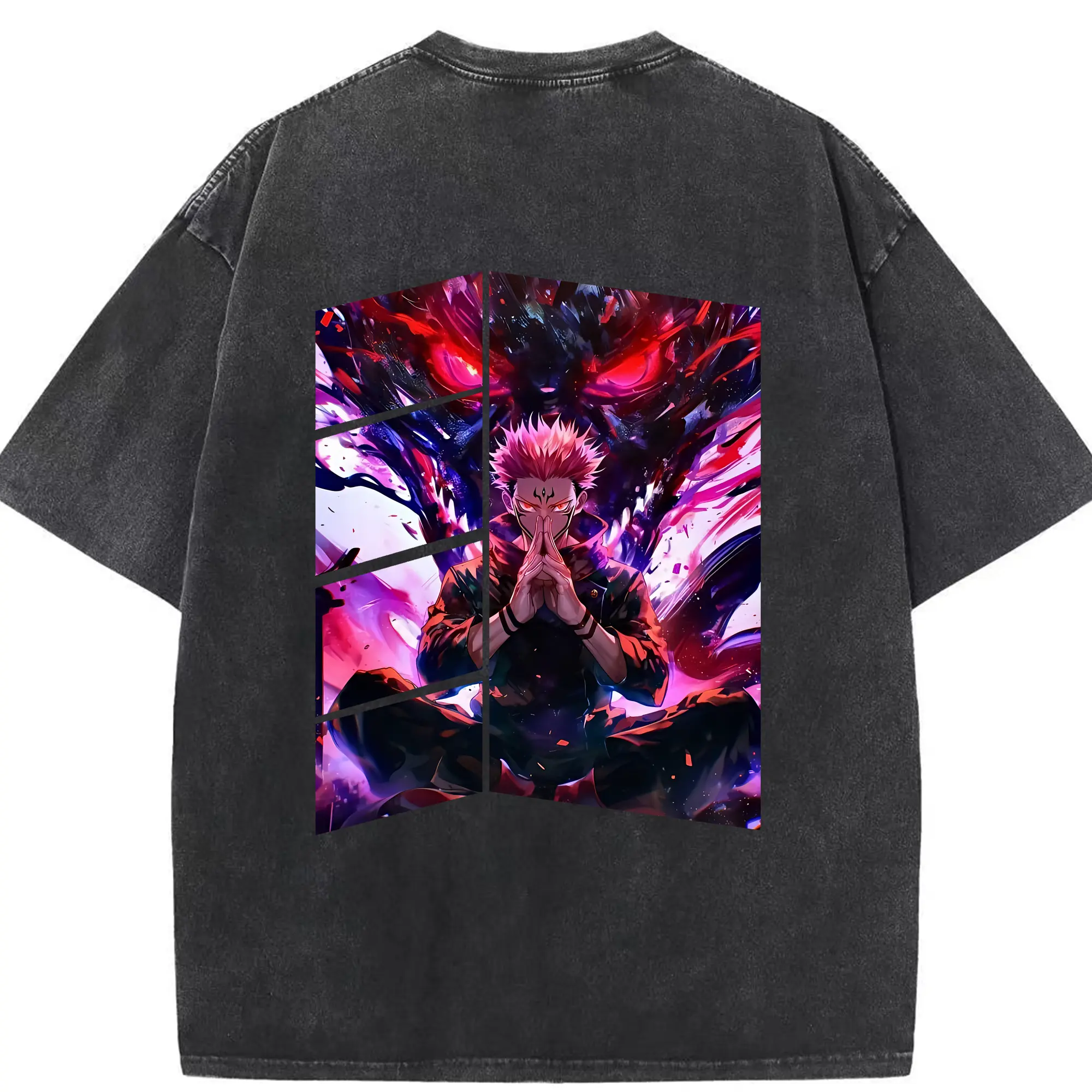 呪術廻戦 グッズ,両面宿儺 - 綿100％ ヴィンテージ風 半袖Tシャツ ・ 背面プリント ・ 柔らか肌触り ・ 通気性 快適 ・ スポーツ カジュアル 外出用