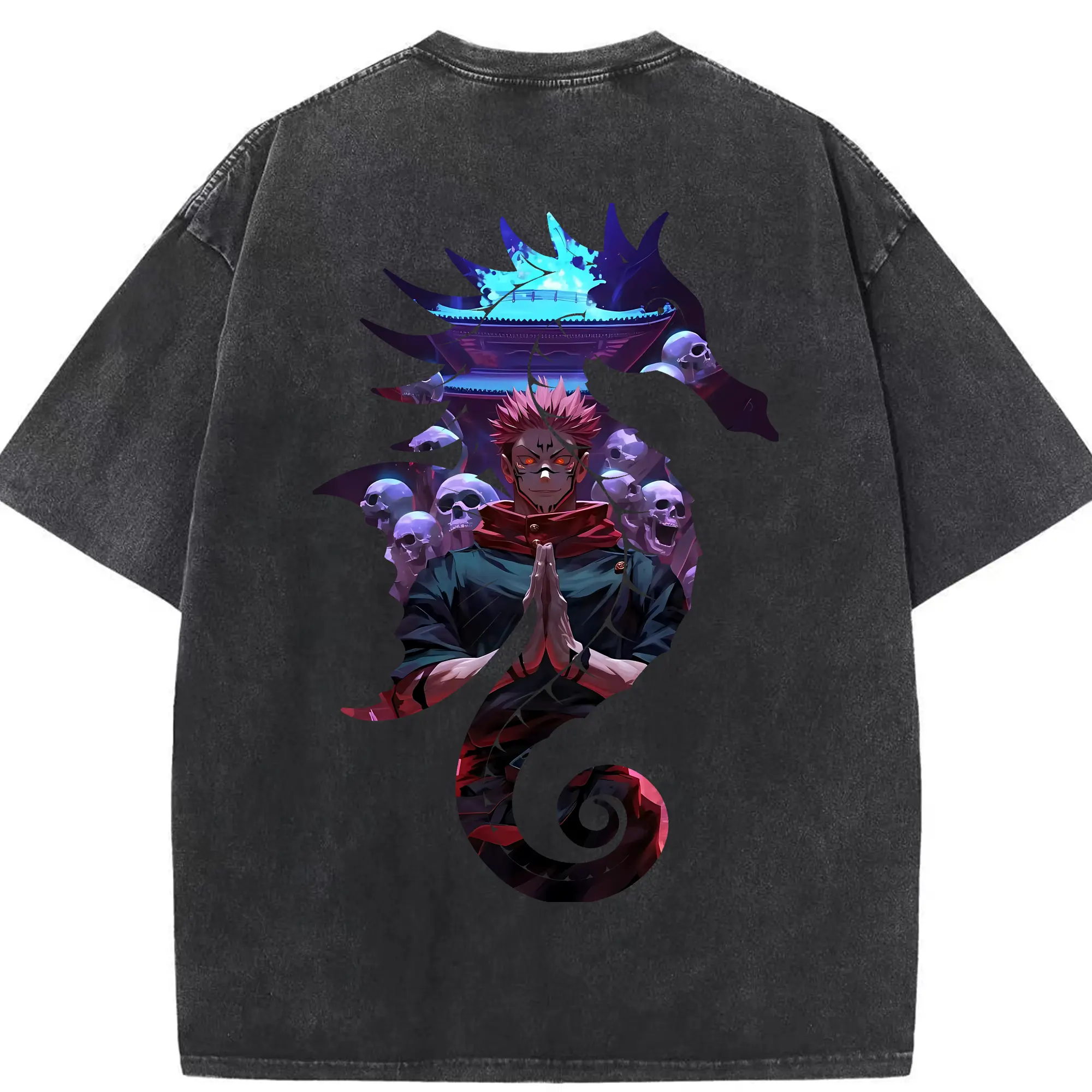 呪術廻戦 グッズ,両面宿儺 - 綿100％ ヴィンテージ風 半袖Tシャツ ・ 背面プリント ・ 柔らか肌触り ・ 通気性 快適 ・ スポーツ カジュアル 外出用