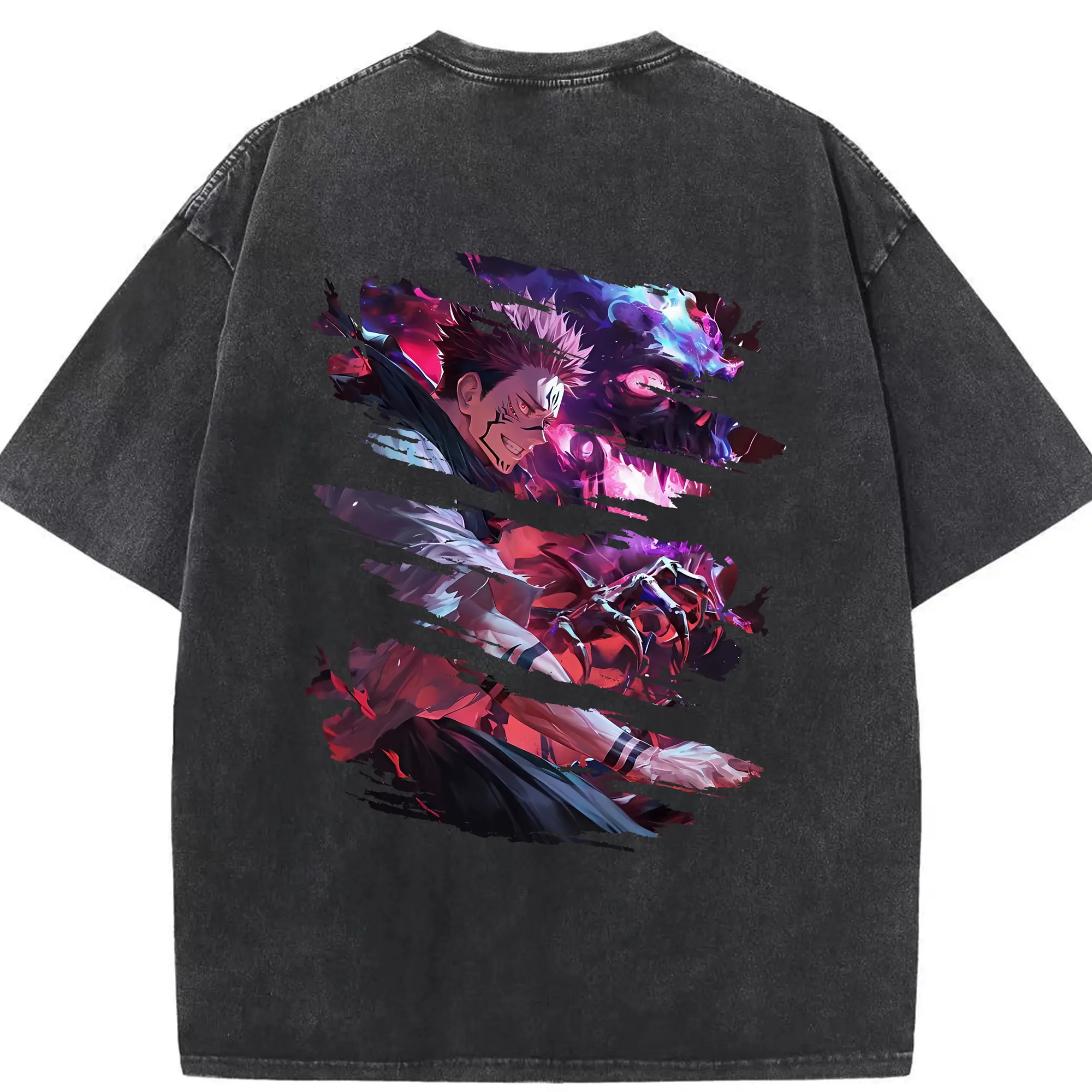 呪術廻戦 グッズ,両面宿儺 - 綿100％ ヴィンテージ風 半袖Tシャツ ・ 背面プリント ・ 柔らか肌触り ・ 通気性 快適 ・ スポーツ カジュアル 外出用