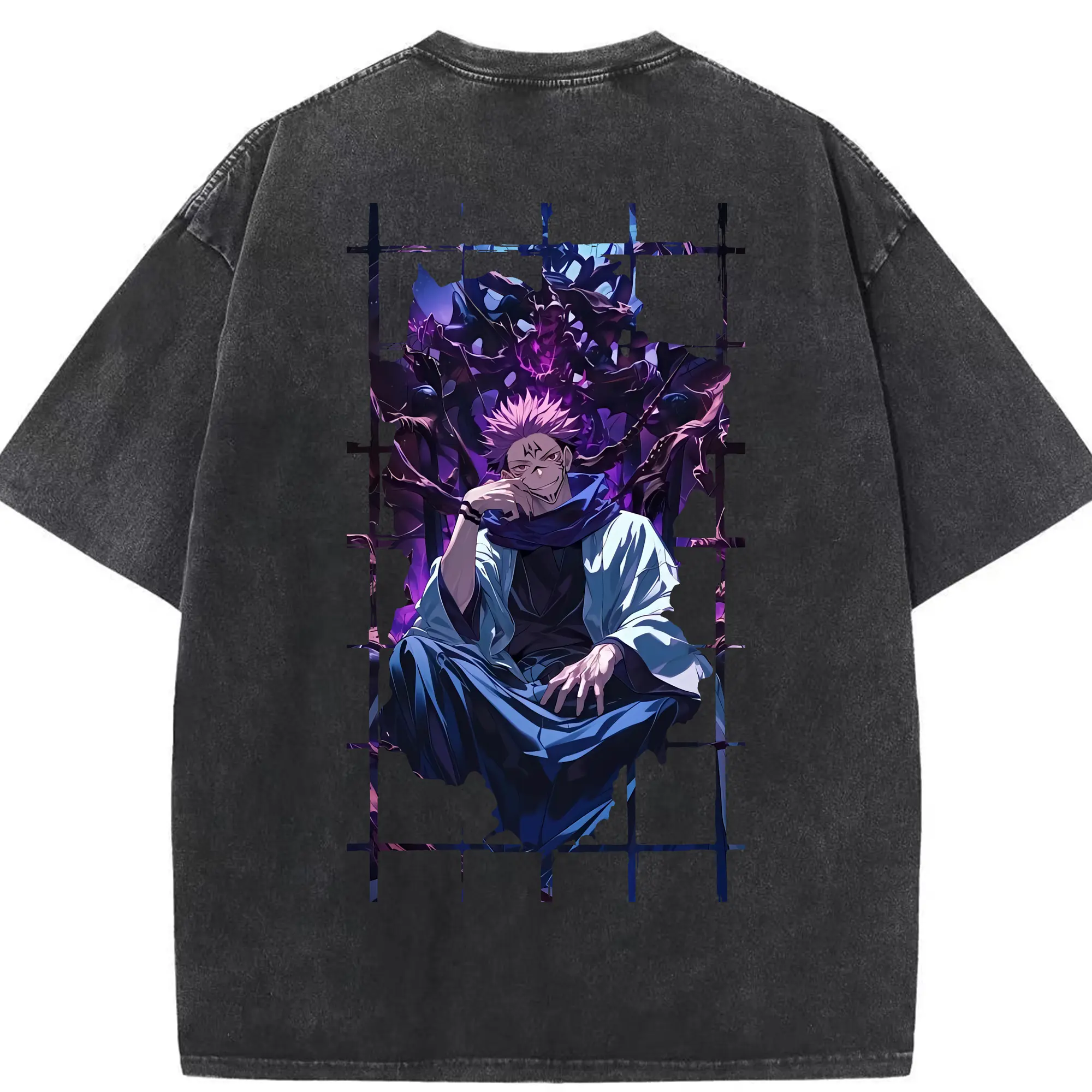 呪術廻戦 グッズ,両面宿儺 - 綿100％ ヴィンテージ風 半袖Tシャツ ・ 背面プリント ・ 柔らか肌触り ・ 通気性 快適 ・ スポーツ カジュアル 外出用