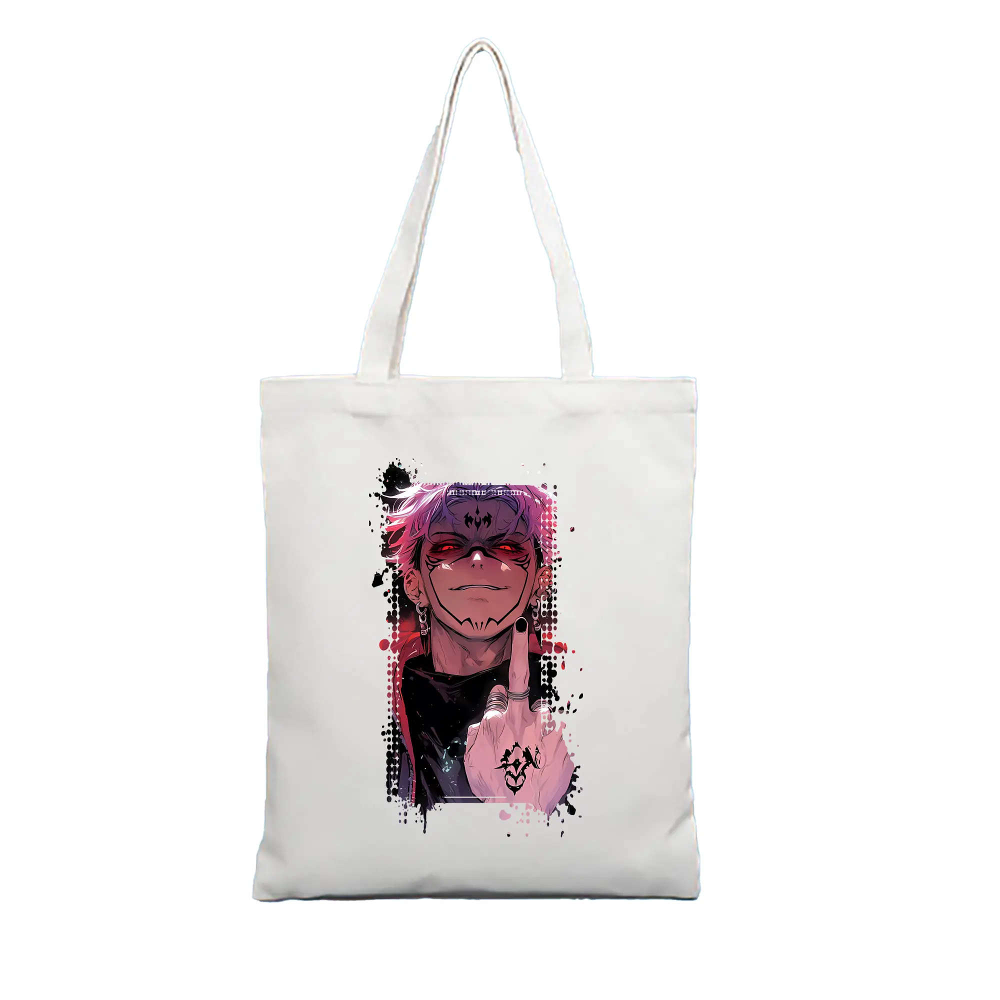 呪術廻戦 グッズ,両面宿儺 - 縦型キャンバス手提げバッグ（トートバッグ） ・ キャンバス素材 ・ ショッピング用 ・ 軽量 丈夫 お手入れ簡単