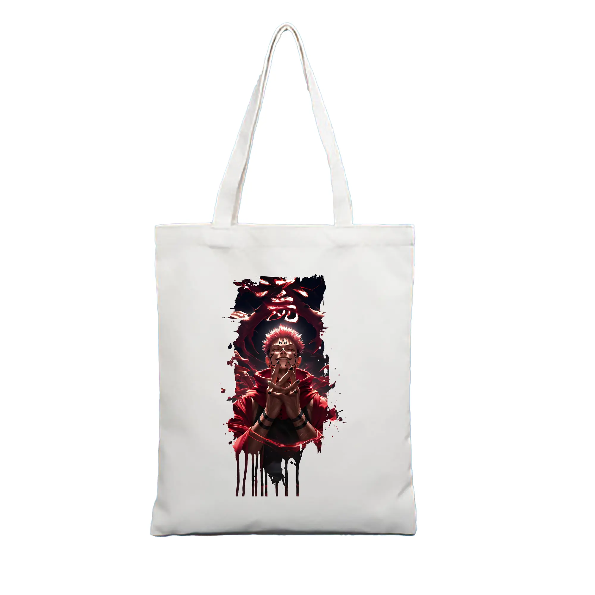 呪術廻戦 グッズ,両面宿儺 - 縦型キャンバス手提げバッグ（トートバッグ） ・ キャンバス素材 ・ ショッピング用 ・ 軽量 丈夫 お手入れ簡単