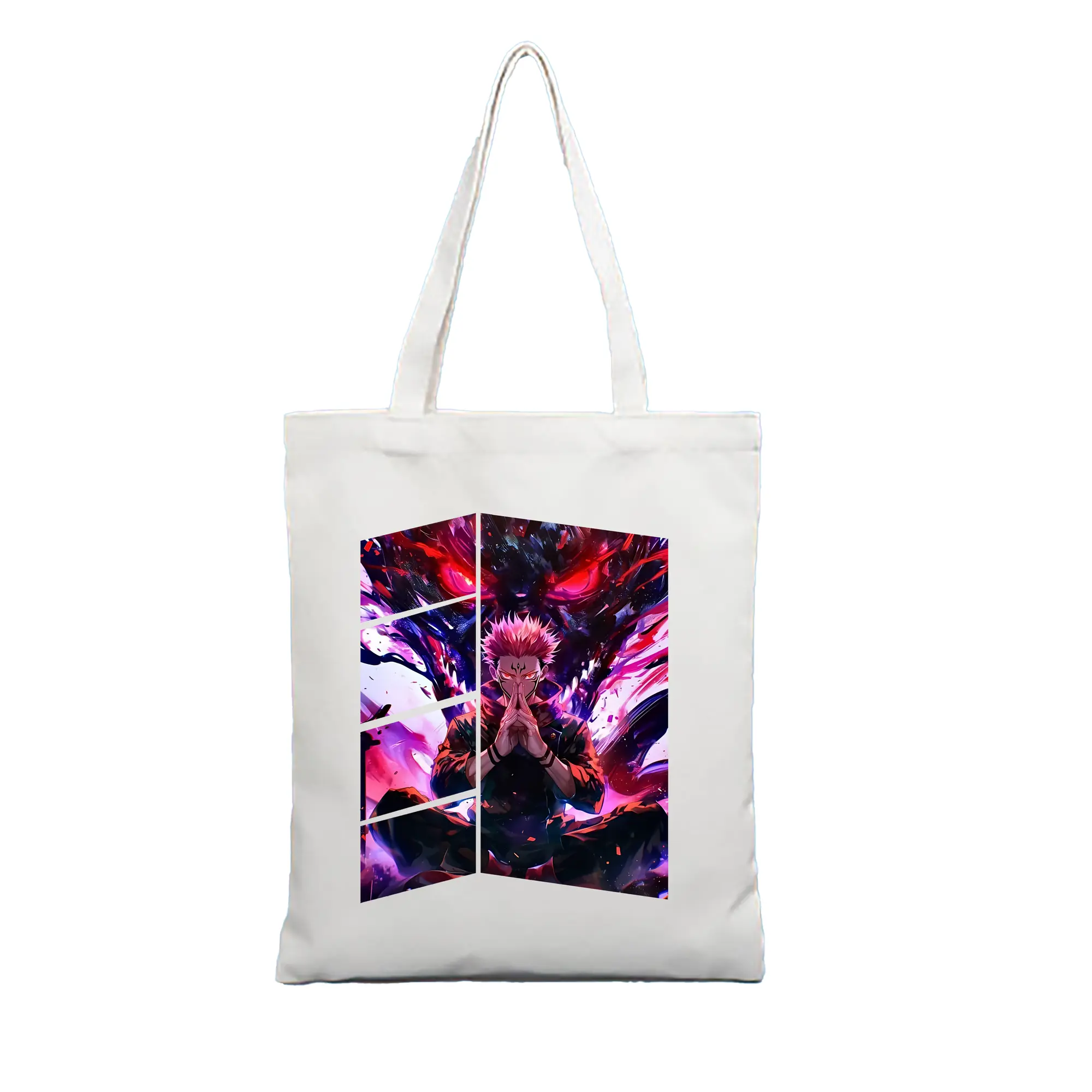 呪術廻戦 グッズ,両面宿儺 - 縦型キャンバス手提げバッグ（トートバッグ） ・ キャンバス素材 ・ ショッピング用 ・ 軽量 丈夫 お手入れ簡単