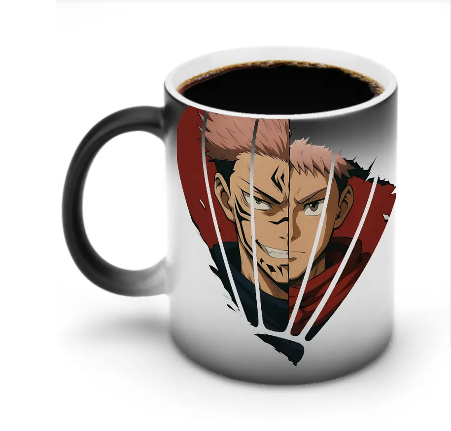 呪術廻戦 グッズ,両面宿儺 - 変色マグカップ ・ セラミック ・ 熱転写プリント ・ 耐久性 高品質 ・ ギフト・自宅用 コーヒー お茶