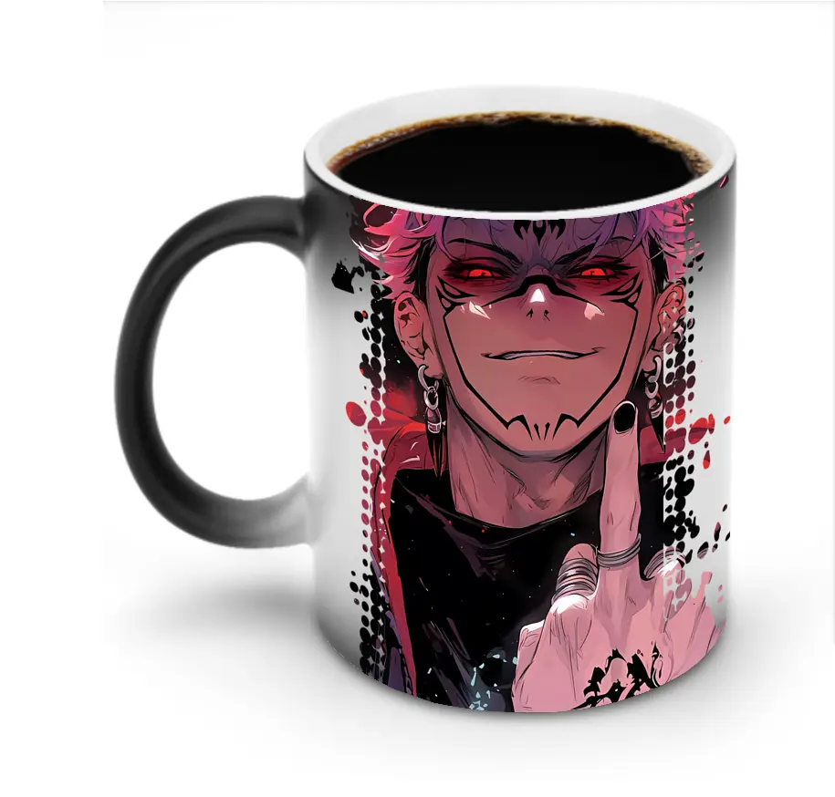 呪術廻戦 グッズ,両面宿儺 - 変色マグカップ ・ セラミック ・ 熱転写プリント ・ 耐久性 高品質 ・ ギフト・自宅用 コーヒー お茶