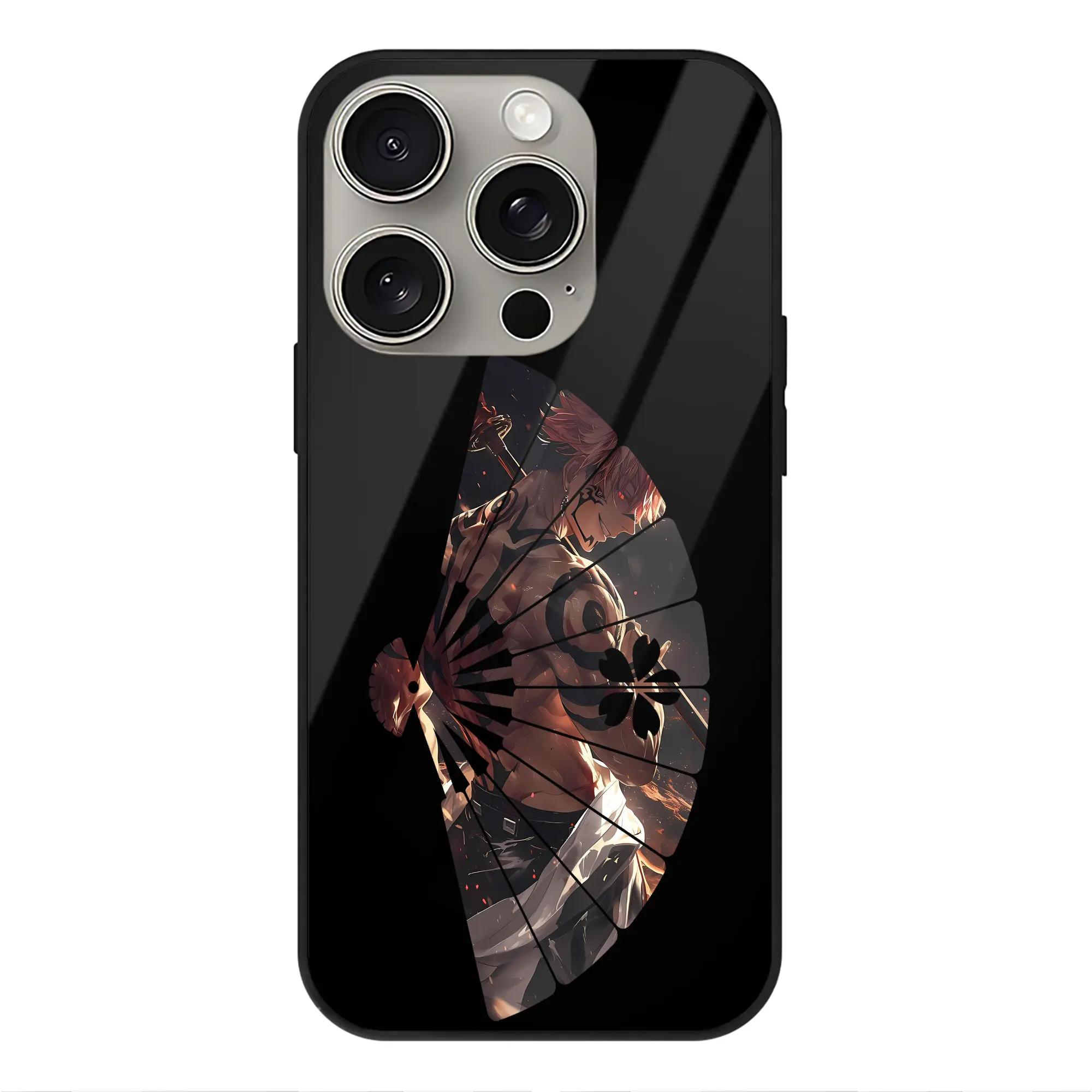 呪術廻戦 グッズ,両面宿儺 - IPhone15Pro対応 ・ スマホケース ・ 背面ガラス ・ TPU+強化ガラス ・ 耐衝撃 ・ 黄変防止 ・ ワイヤレス充電対応 ・ 3D立体ボタン