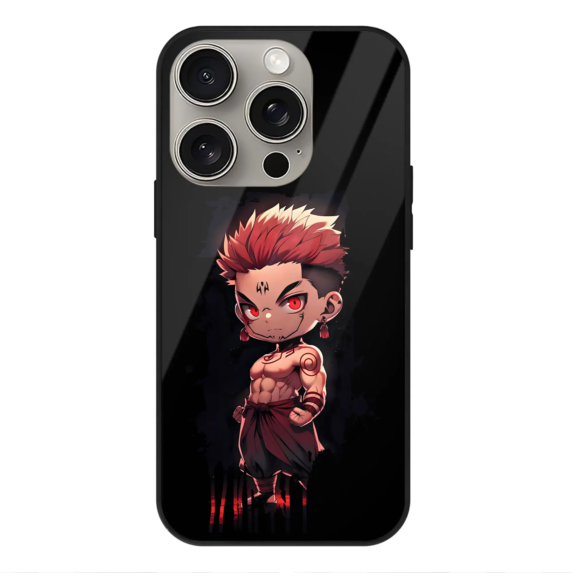 呪術廻戦 グッズ,両面宿儺 - IPhone15Pro対応 ・ スマホケース ・ 背面ガラス ・ TPU+強化ガラス ・ 耐衝撃 ・ 黄変防止 ・ ワイヤレス充電対応 ・ 3D立体ボタン