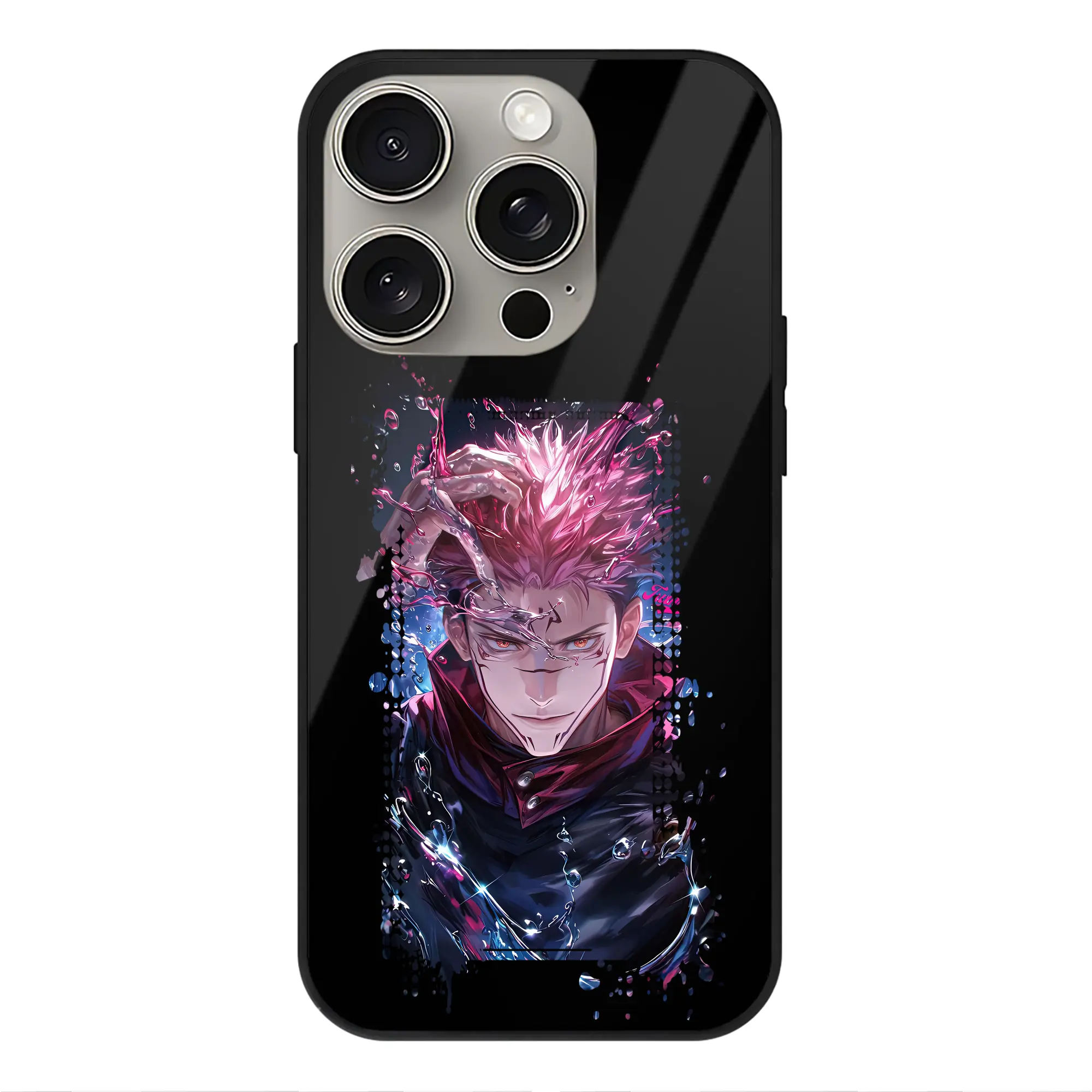 呪術廻戦 グッズ,両面宿儺 - IPhone15Pro対応 ・ スマホケース ・ 背面ガラス ・ TPU+強化ガラス ・ 耐衝撃 ・ 黄変防止 ・ ワイヤレス充電対応 ・ 3D立体ボタン