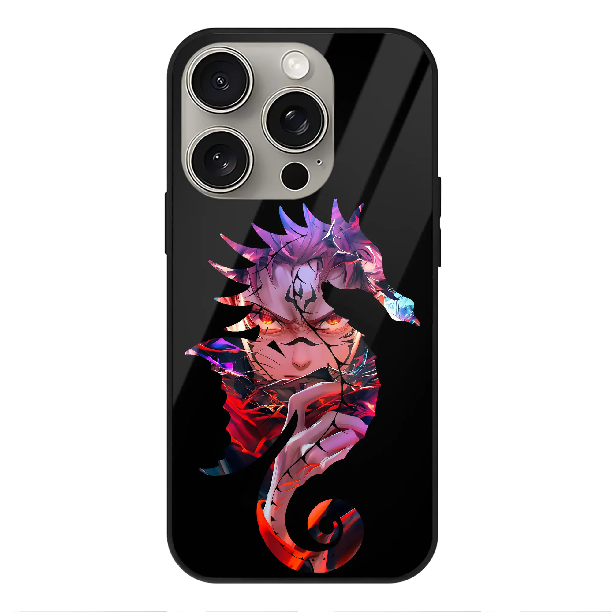 呪術廻戦 グッズ,両面宿儺 - IPhone15Pro対応 ・ スマホケース ・ 背面ガラス ・ TPU+強化ガラス ・ 耐衝撃 ・ 黄変防止 ・ ワイヤレス充電対応 ・ 3D立体ボタン