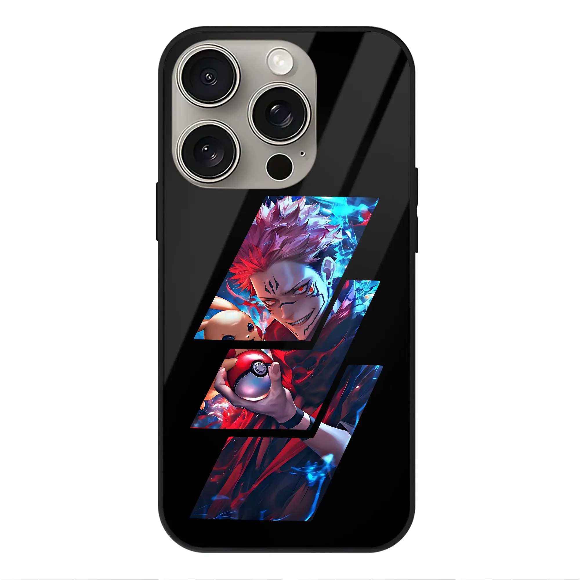 呪術廻戦 グッズ,両面宿儺 - IPhone15Pro対応 ・ スマホケース ・ 背面ガラス ・ TPU+強化ガラス ・ 耐衝撃 ・ 黄変防止 ・ ワイヤレス充電対応 ・ 3D立体ボタン