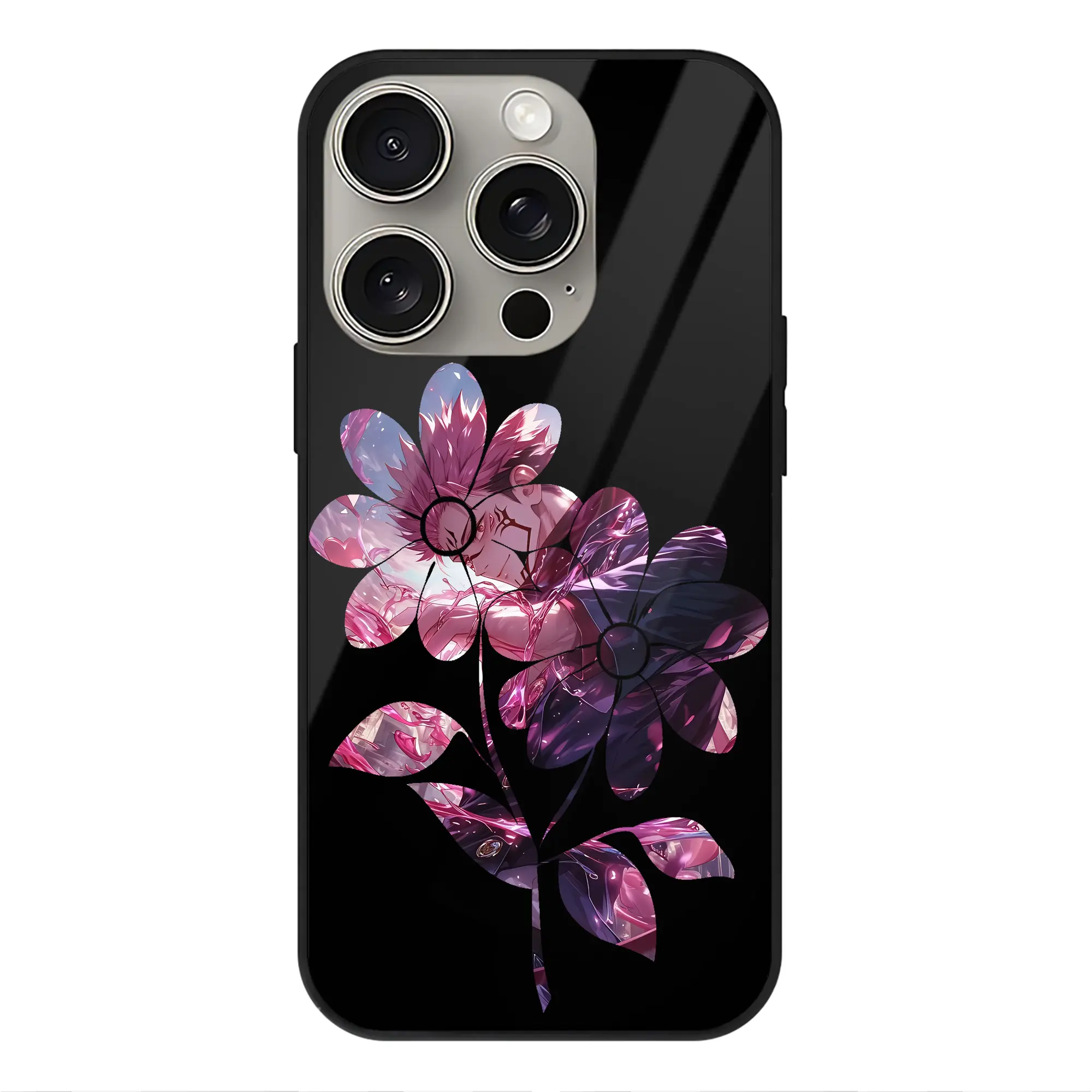 呪術廻戦 グッズ,両面宿儺 - IPhone15Pro対応 ・ スマホケース ・ 背面ガラス ・ TPU+強化ガラス ・ 耐衝撃 ・ 黄変防止 ・ ワイヤレス充電対応 ・ 3D立体ボタン