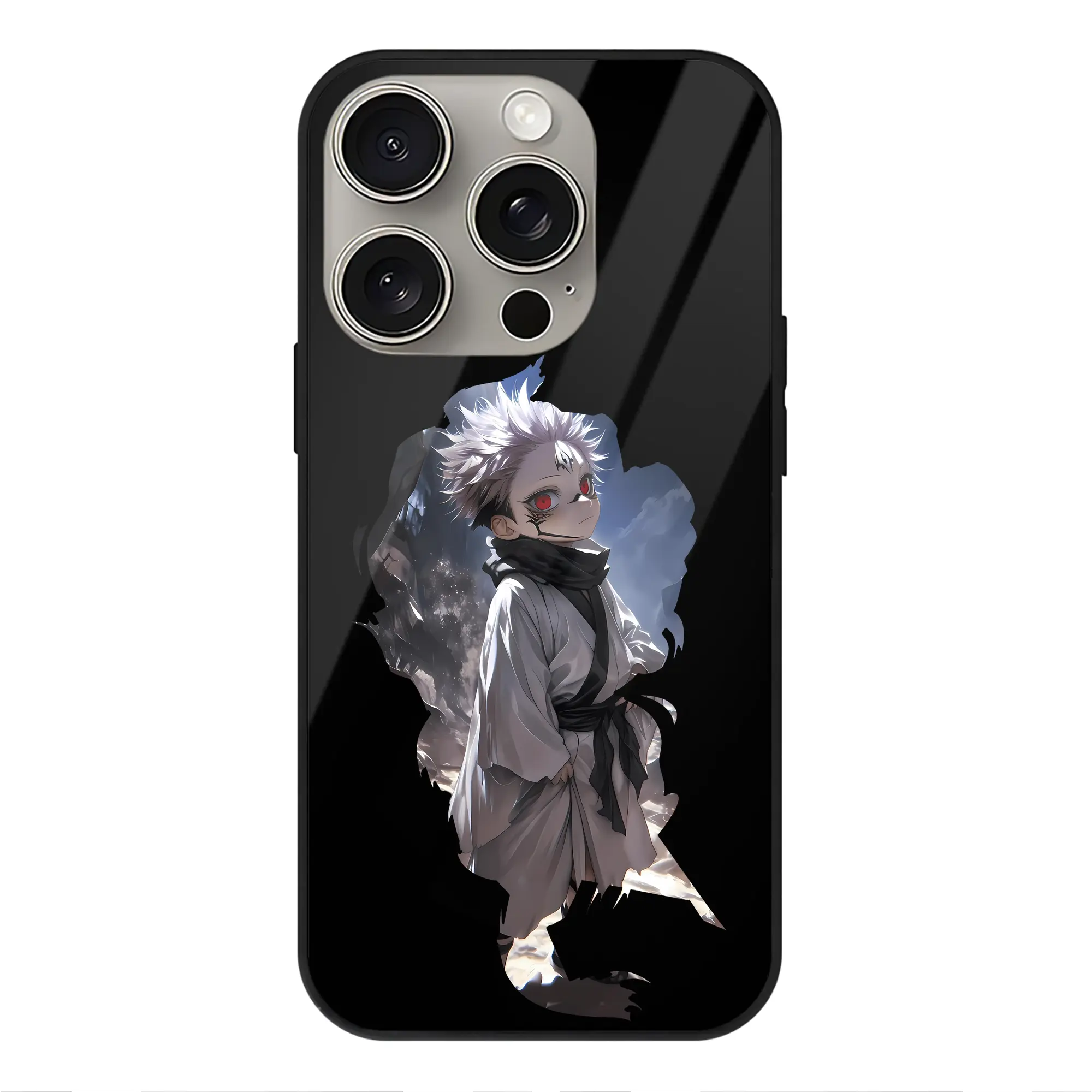 呪術廻戦 グッズ,両面宿儺 - IPhone15Pro対応 ・ スマホケース ・ 背面ガラス ・ TPU+強化ガラス ・ 耐衝撃 ・ 黄変防止 ・ ワイヤレス充電対応 ・ 3D立体ボタン