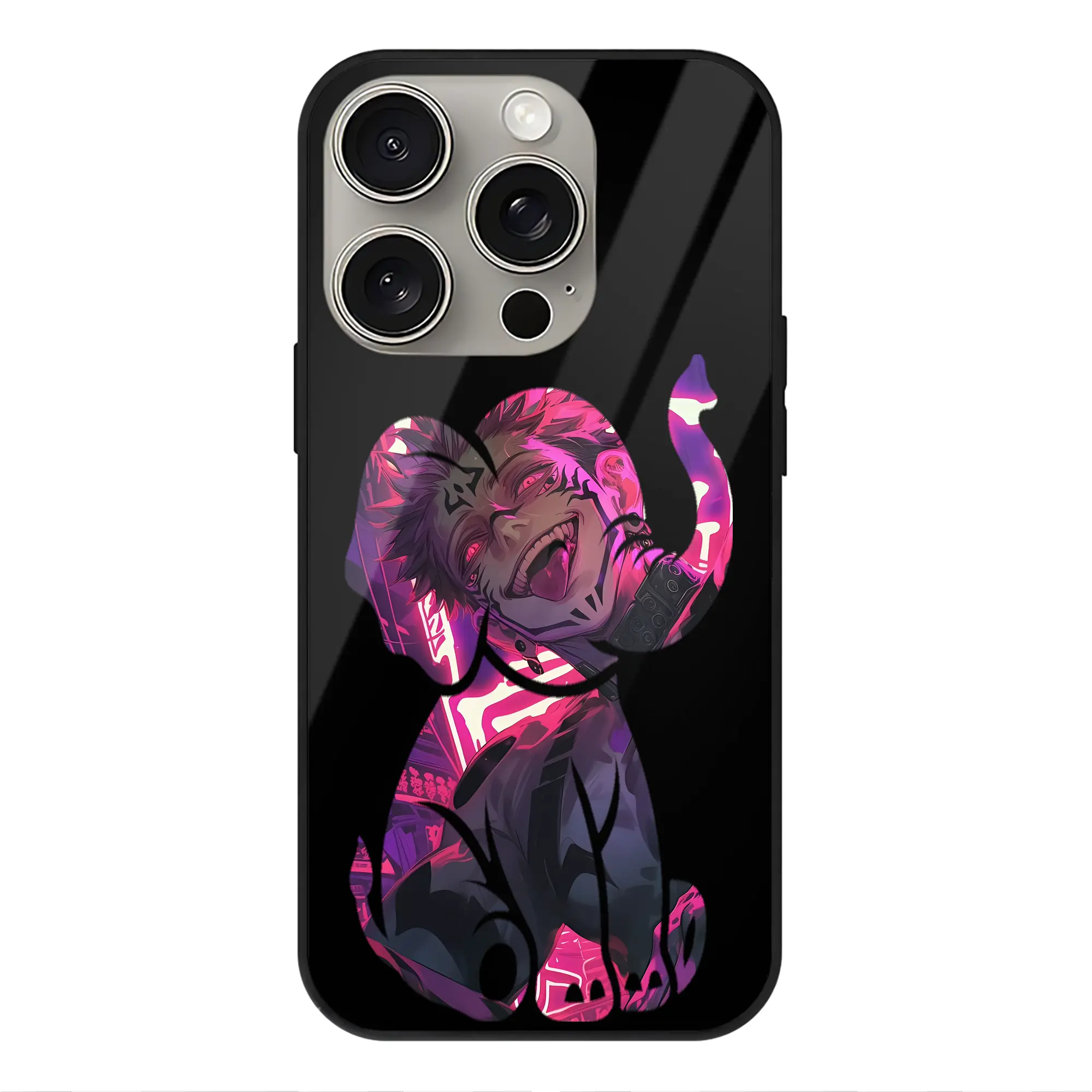 呪術廻戦 グッズ,両面宿儺 - IPhone15Pro対応 ・ スマホケース ・ 背面ガラス ・ TPU+強化ガラス ・ 耐衝撃 ・ 黄変防止 ・ ワイヤレス充電対応 ・ 3D立体ボタン