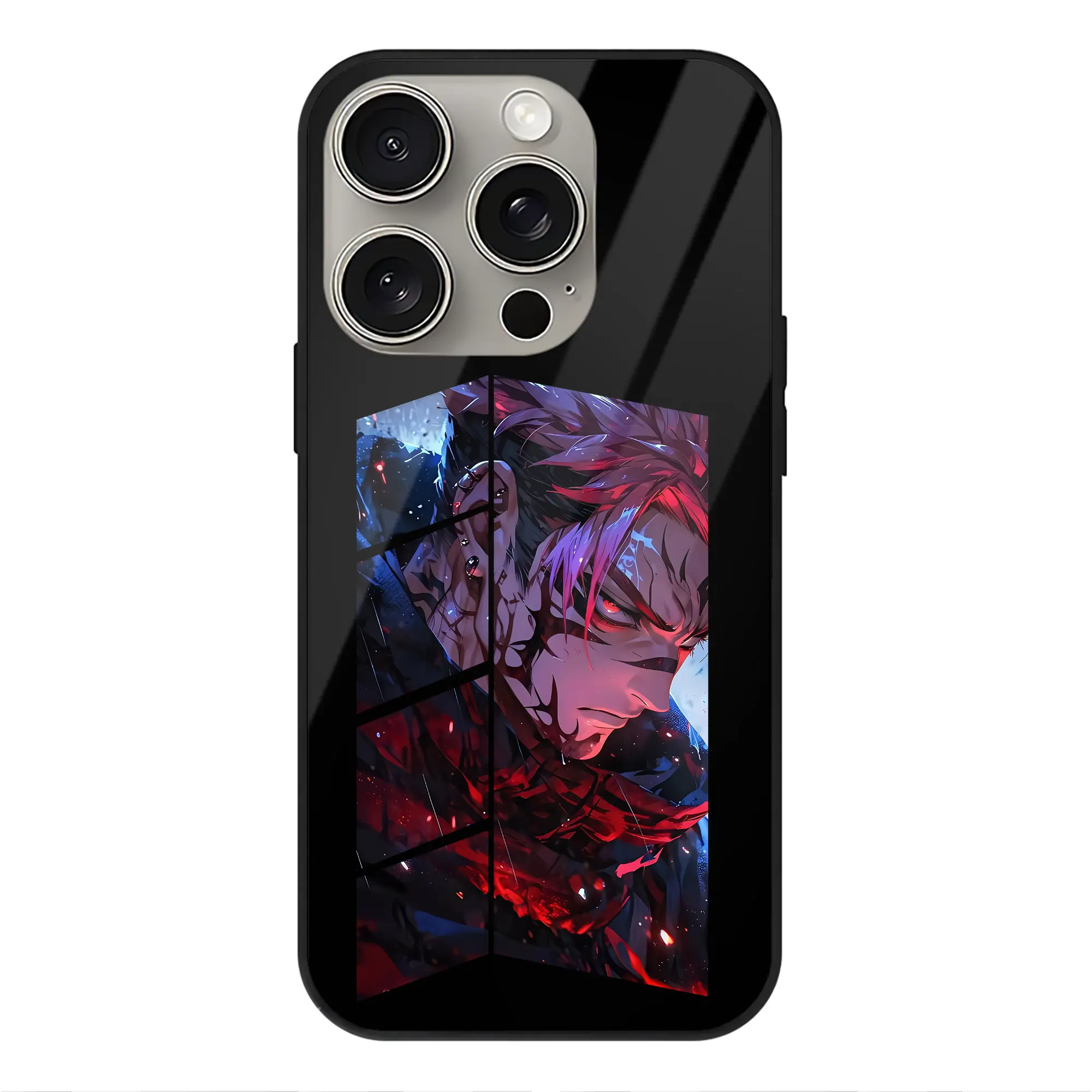 呪術廻戦 グッズ,両面宿儺 - IPhone15Pro対応 ・ スマホケース ・ 背面ガラス ・ TPU+強化ガラス ・ 耐衝撃 ・ 黄変防止 ・ ワイヤレス充電対応 ・ 3D立体ボタン