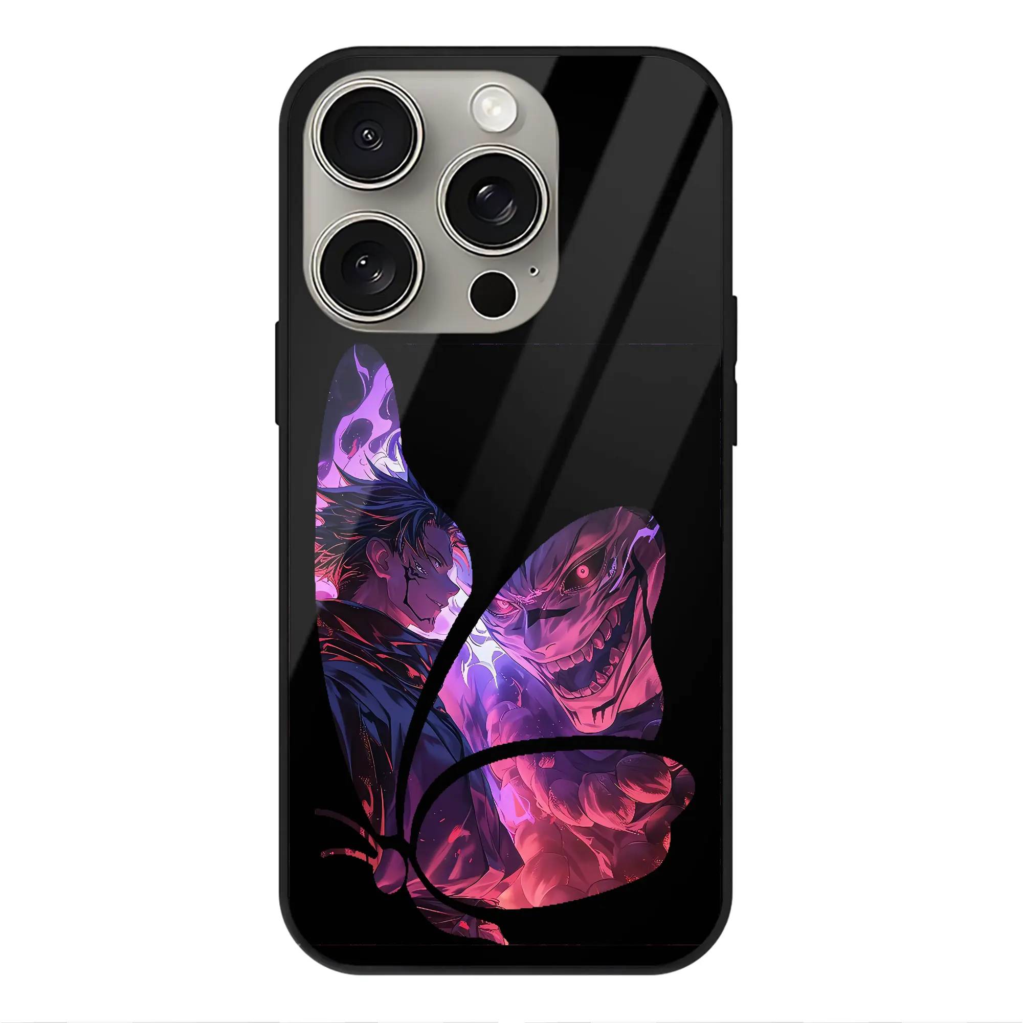 呪術廻戦 グッズ,両面宿儺 - IPhone15Pro対応 ・ スマホケース ・ 背面ガラス ・ TPU+強化ガラス ・ 耐衝撃 ・ 黄変防止 ・ ワイヤレス充電対応 ・ 3D立体ボタン