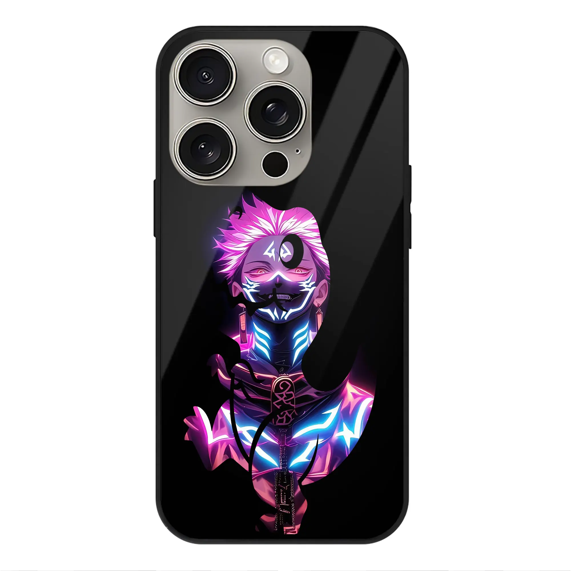 呪術廻戦 グッズ,両面宿儺 - IPhone15Pro対応 ・ スマホケース ・ 背面ガラス ・ TPU+強化ガラス ・ 耐衝撃 ・ 黄変防止 ・ ワイヤレス充電対応 ・ 3D立体ボタン