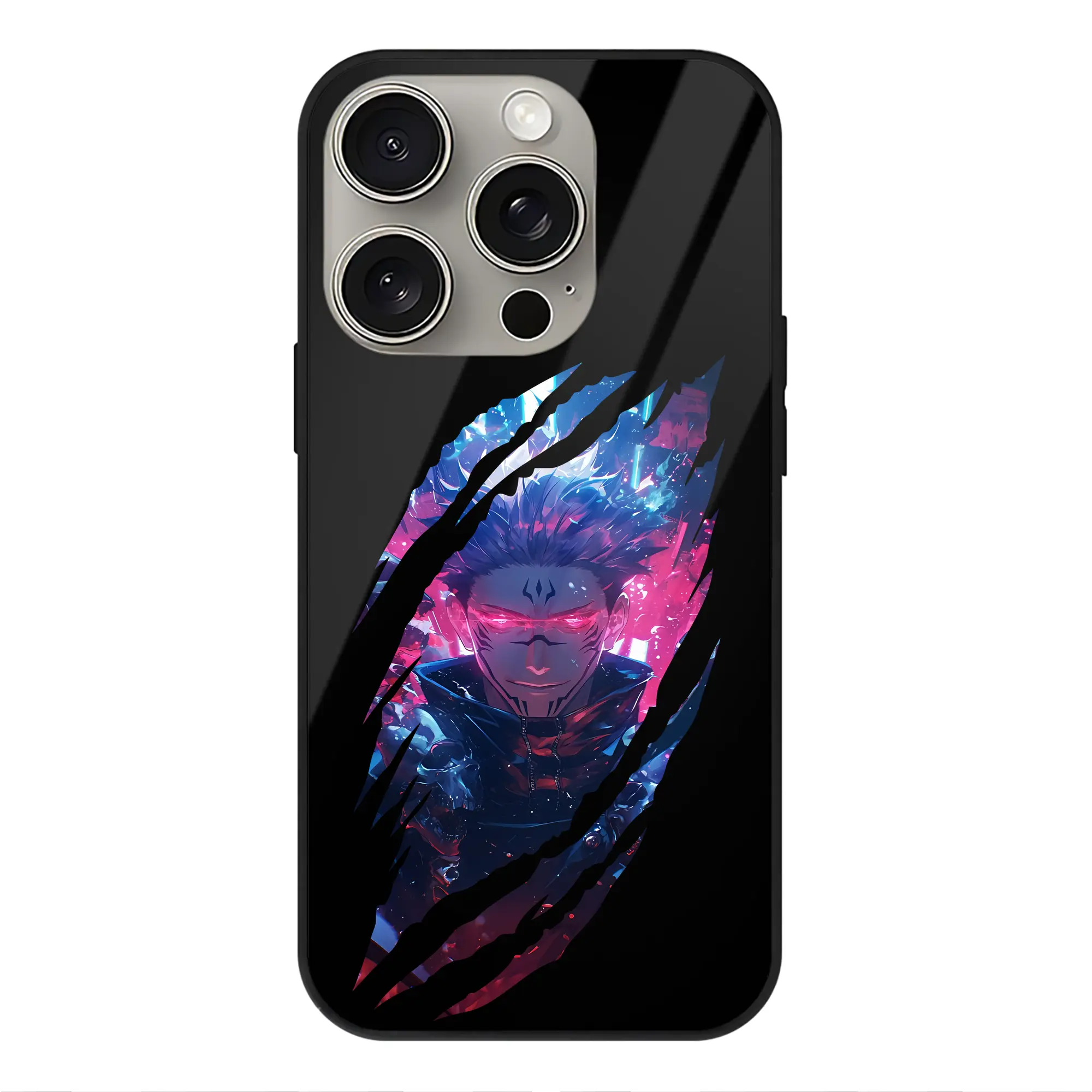 呪術廻戦 グッズ,両面宿儺 - IPhone15Pro対応 ・ スマホケース ・ 背面ガラス ・ TPU+強化ガラス ・ 耐衝撃 ・ 黄変防止 ・ ワイヤレス充電対応 ・ 3D立体ボタン