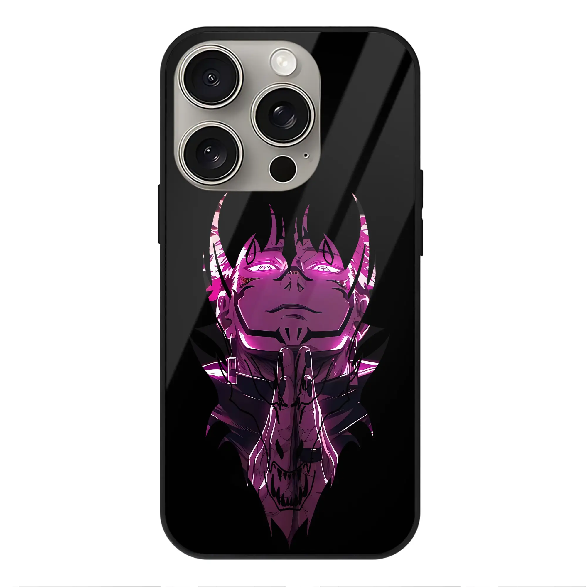 呪術廻戦 グッズ,両面宿儺 - IPhone15Pro対応 ・ スマホケース ・ 背面ガラス ・ TPU+強化ガラス ・ 耐衝撃 ・ 黄変防止 ・ ワイヤレス充電対応 ・ 3D立体ボタン