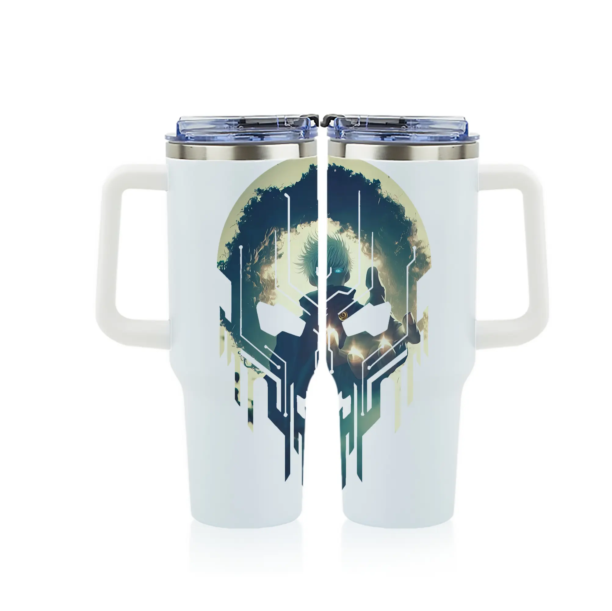 呪術廻戦 グッズ,五条 悟 - 1200mL フルプリント車用タンブラー ・ 304ステンレス 内側 ・ 201ステンレス 外側 ・ 保温 保冷 ・ 通勤 ドライブ アウトドア用