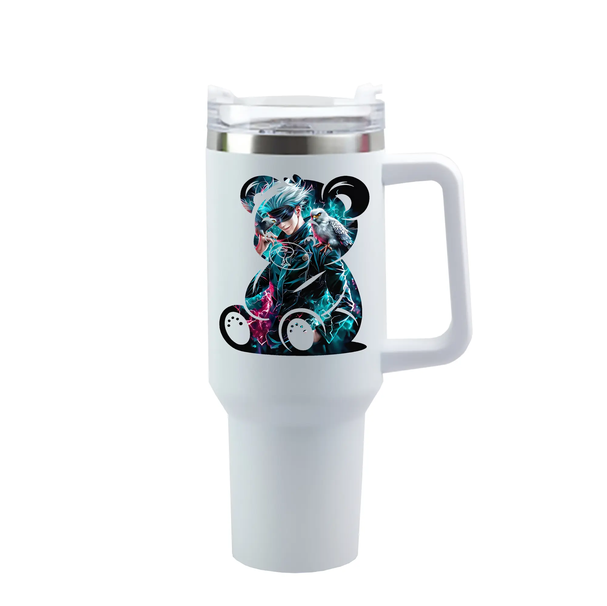 呪術廻戦 グッズ,五条 悟 - 1200mL 車用タンブラー ・ クリスタルステッカー ・ 304ステンレス 内側 ・ 201ステンレス 外側 ・ 保温 保冷 ・ ハンドル＆ストロー付き ・ 通勤 ドライブ アウトドア用