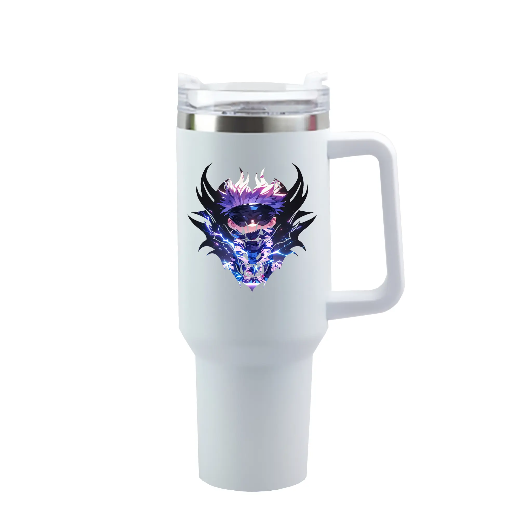 呪術廻戦 グッズ,五条 悟 - 1200mL 車用タンブラー ・ クリスタルステッカー ・ 304ステンレス 内側 ・ 201ステンレス 外側 ・ 保温 保冷 ・ ハンドル＆ストロー付き ・ 通勤 ドライブ アウトドア用