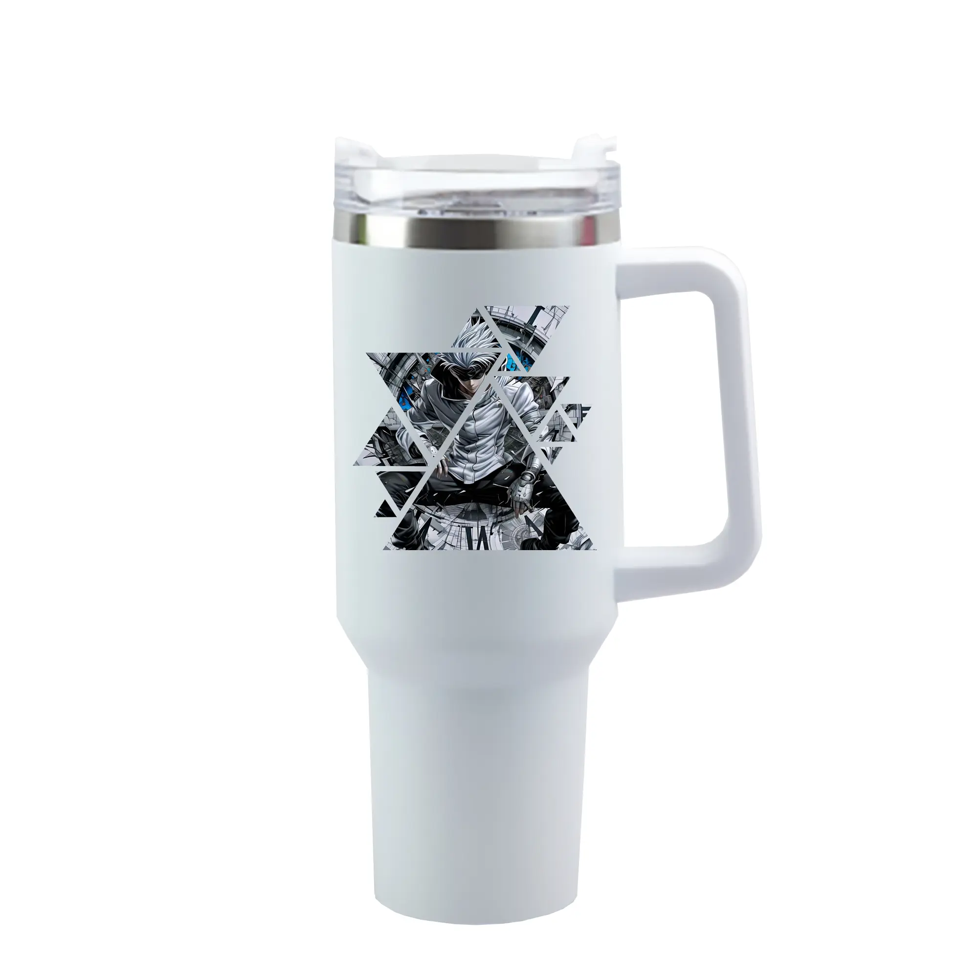 呪術廻戦 グッズ,五条 悟 - 1200mL 車用タンブラー ・ クリスタルステッカー ・ 304ステンレス 内側 ・ 201ステンレス 外側 ・ 保温 保冷 ・ ハンドル＆ストロー付き ・ 通勤 ドライブ アウトドア用