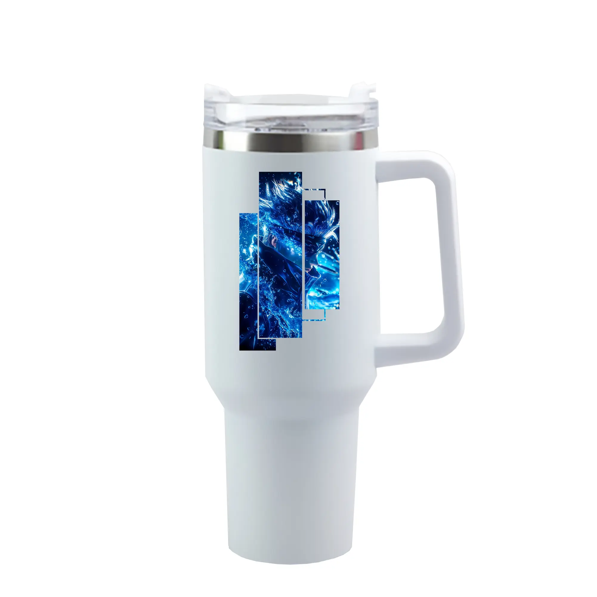 呪術廻戦 グッズ,五条 悟 - 1200mL 車用タンブラー ・ クリスタルステッカー ・ 304ステンレス 内側 ・ 201ステンレス 外側 ・ 保温 保冷 ・ ハンドル＆ストロー付き ・ 通勤 ドライブ アウトドア用