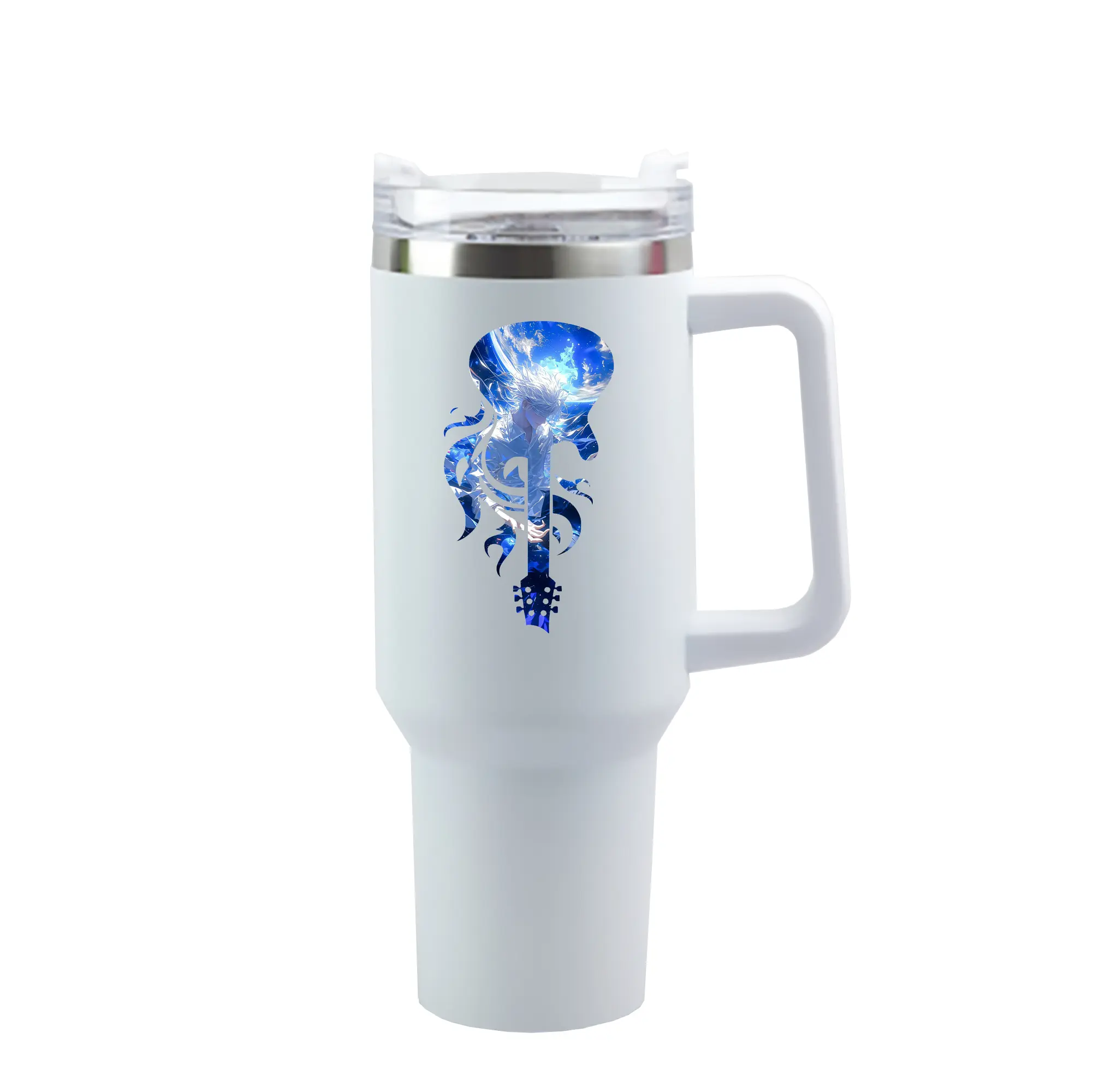 呪術廻戦 グッズ,五条 悟 - 1200mL 車用タンブラー ・ クリスタルステッカー ・ 304ステンレス 内側 ・ 201ステンレス 外側 ・ 保温 保冷 ・ ハンドル＆ストロー付き ・ 通勤 ドライブ アウトドア用