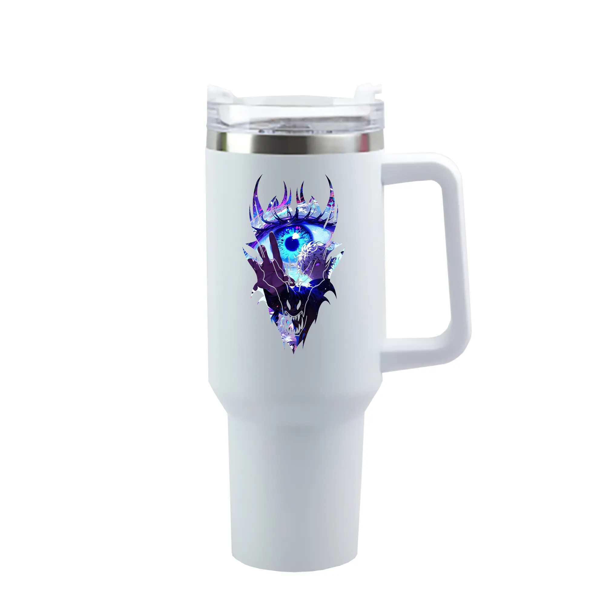 呪術廻戦 グッズ,五条 悟 - 1200mL 車用タンブラー ・ クリスタルステッカー ・ 304ステンレス 内側 ・ 201ステンレス 外側 ・ 保温 保冷 ・ ハンドル＆ストロー付き ・ 通勤 ドライブ アウトドア用