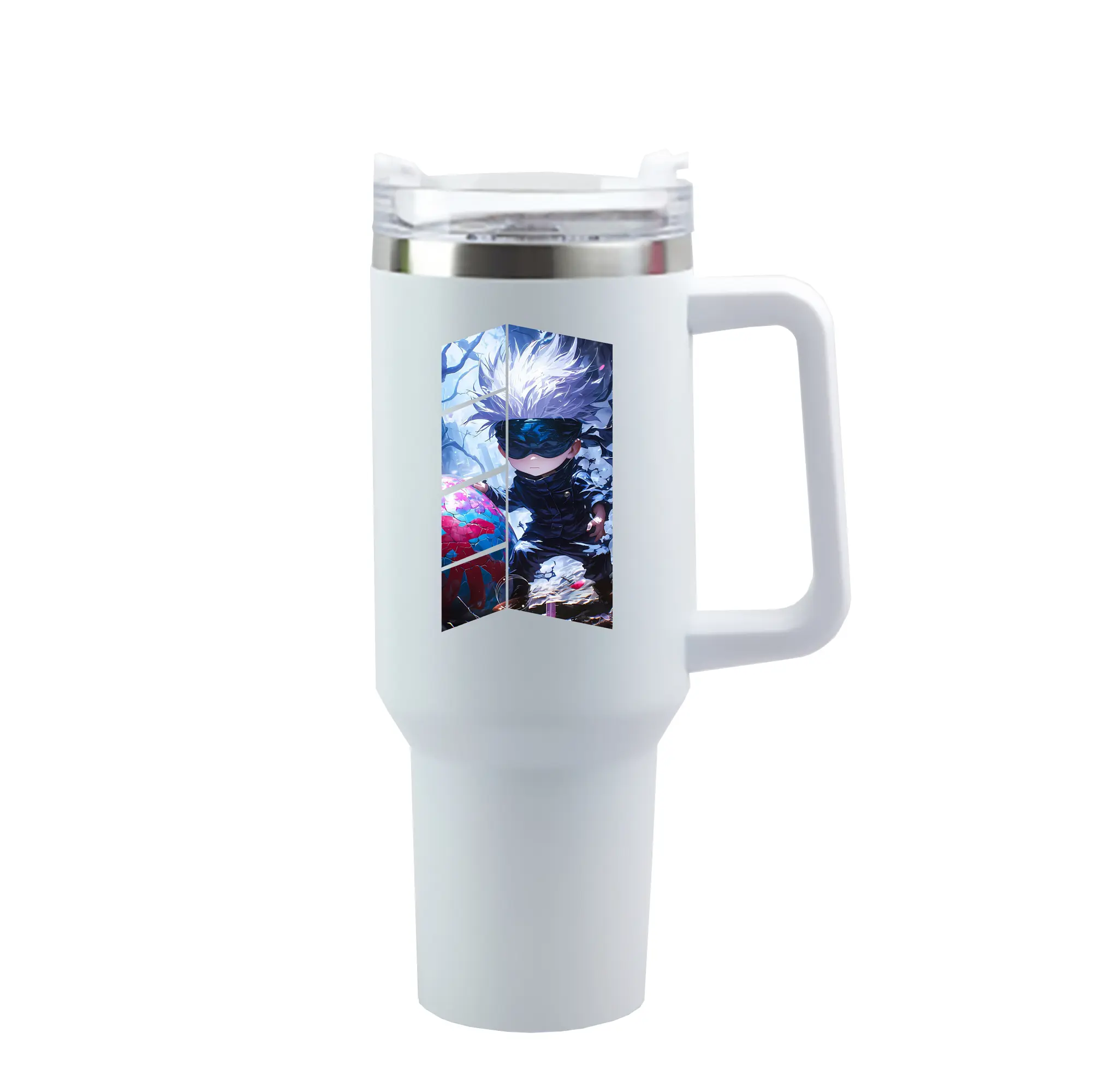 呪術廻戦 グッズ,五条 悟 - 1200mL 車用タンブラー ・ クリスタルステッカー ・ 304ステンレス 内側 ・ 201ステンレス 外側 ・ 保温 保冷 ・ ハンドル＆ストロー付き ・ 通勤 ドライブ アウトドア用