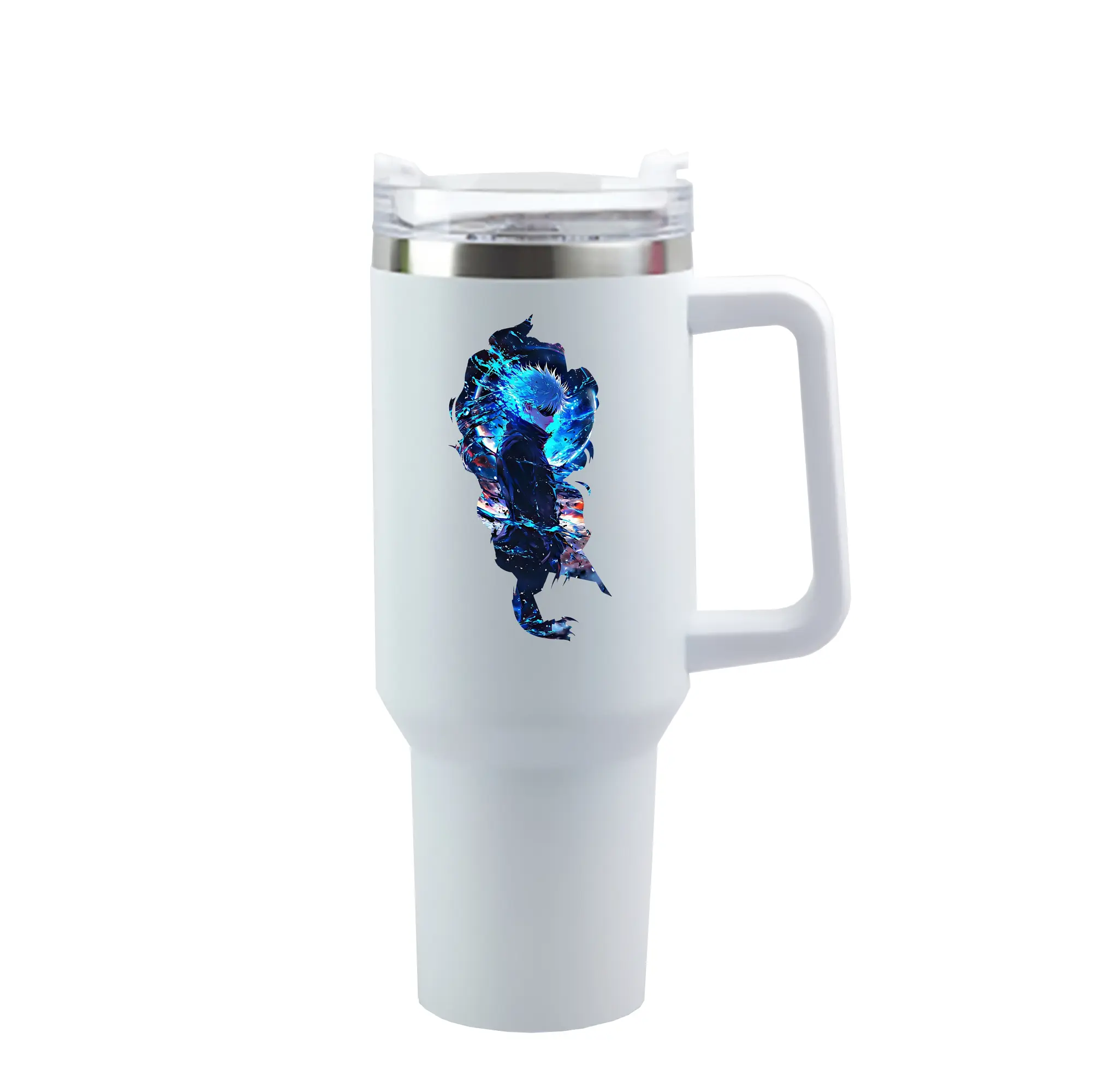 呪術廻戦 グッズ,五条 悟 - 1200mL 車用タンブラー ・ クリスタルステッカー ・ 304ステンレス 内側 ・ 201ステンレス 外側 ・ 保温 保冷 ・ ハンドル＆ストロー付き ・ 通勤 ドライブ アウトドア用