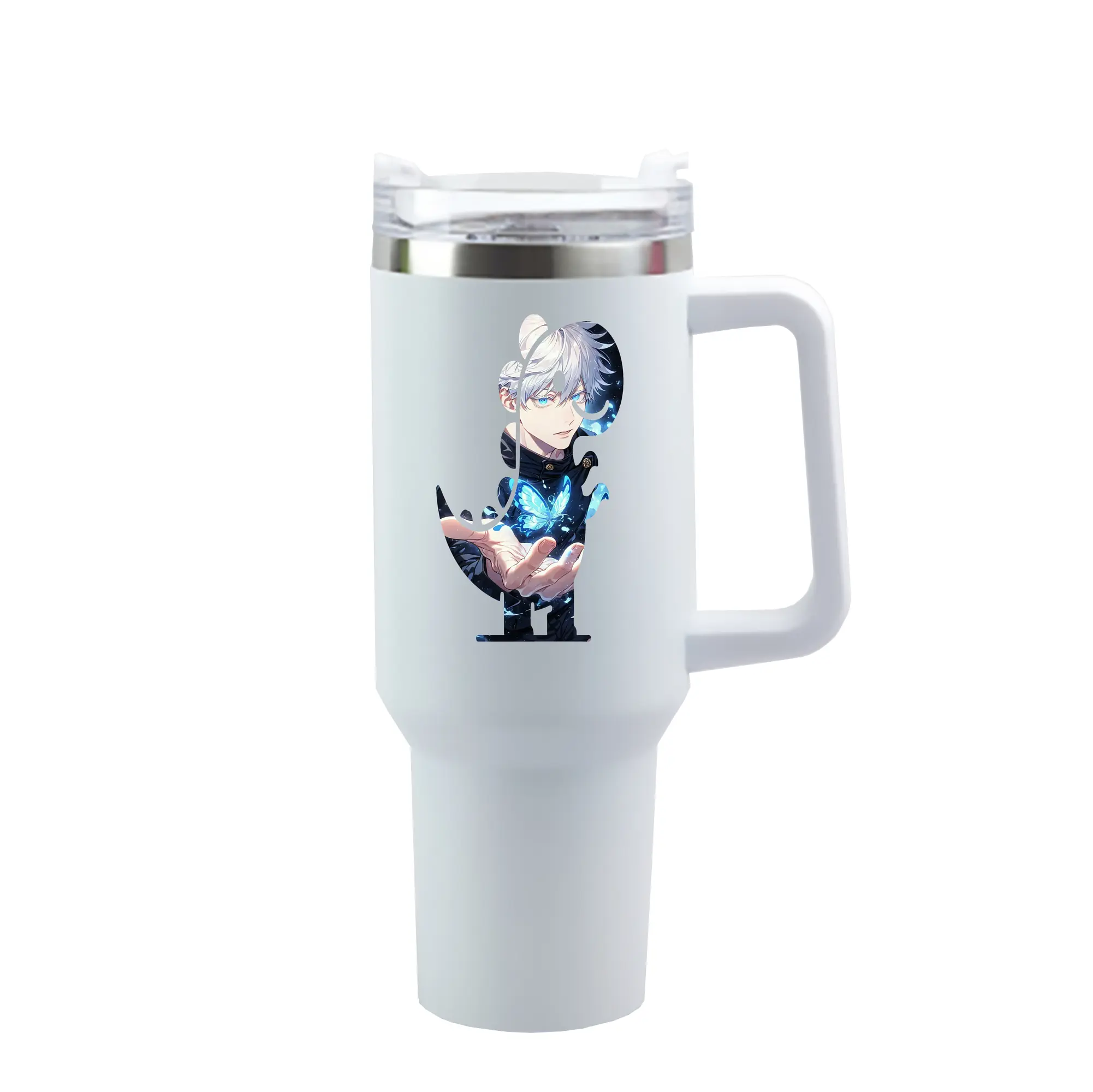 呪術廻戦 グッズ,五条 悟 - 1200mL 車用タンブラー ・ クリスタルステッカー ・ 304ステンレス 内側 ・ 201ステンレス 外側 ・ 保温 保冷 ・ ハンドル＆ストロー付き ・ 通勤 ドライブ アウトドア用