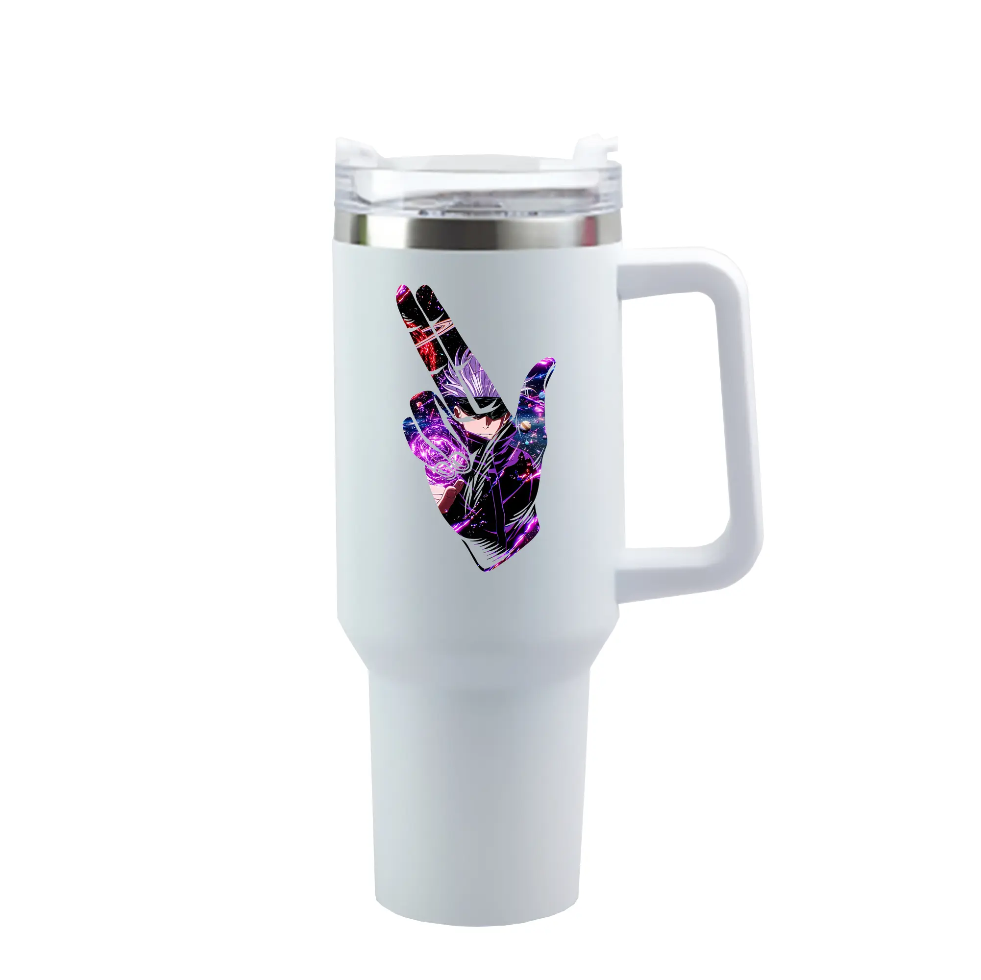 呪術廻戦 グッズ,五条 悟 - 1200mL 車用タンブラー ・ クリスタルステッカー ・ 304ステンレス 内側 ・ 201ステンレス 外側 ・ 保温 保冷 ・ ハンドル＆ストロー付き ・ 通勤 ドライブ アウトドア用