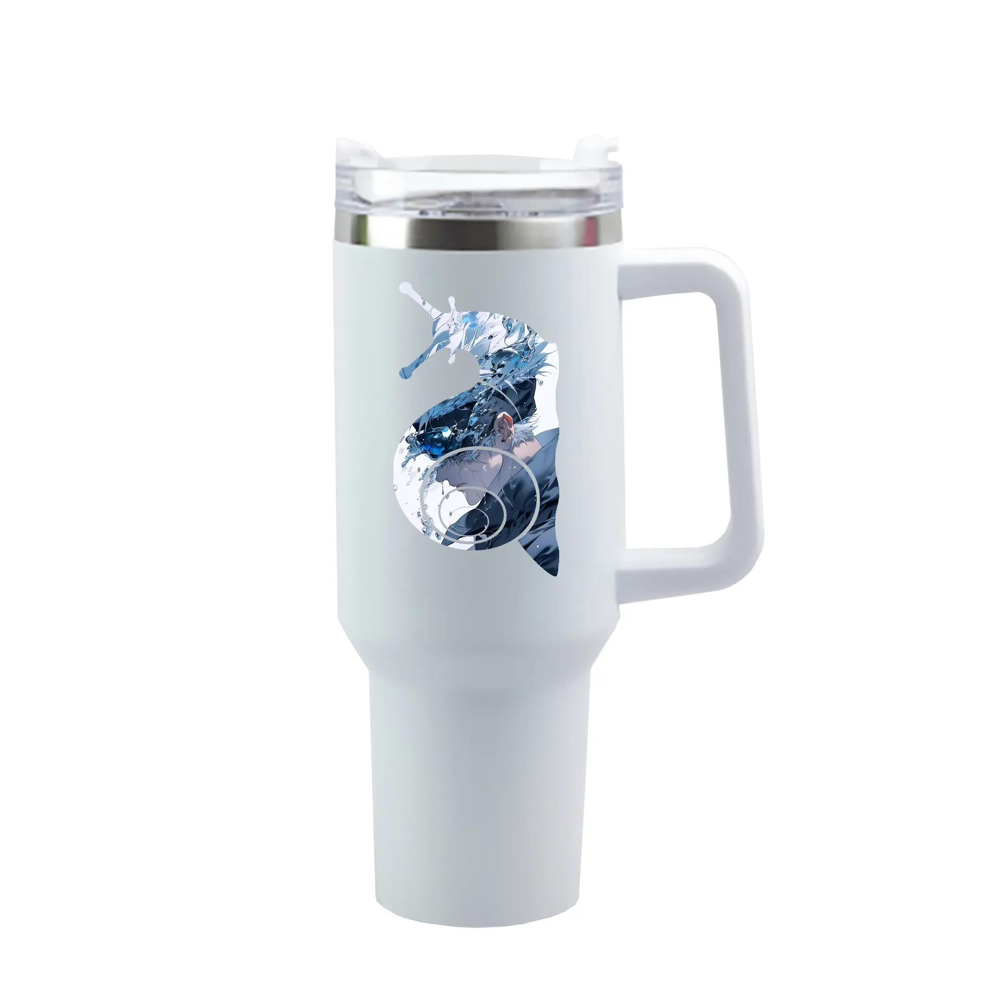 呪術廻戦 グッズ,五条 悟 - 1200mL 車用タンブラー ・ クリスタルステッカー ・ 304ステンレス 内側 ・ 201ステンレス 外側 ・ 保温 保冷 ・ ハンドル＆ストロー付き ・ 通勤 ドライブ アウトドア用