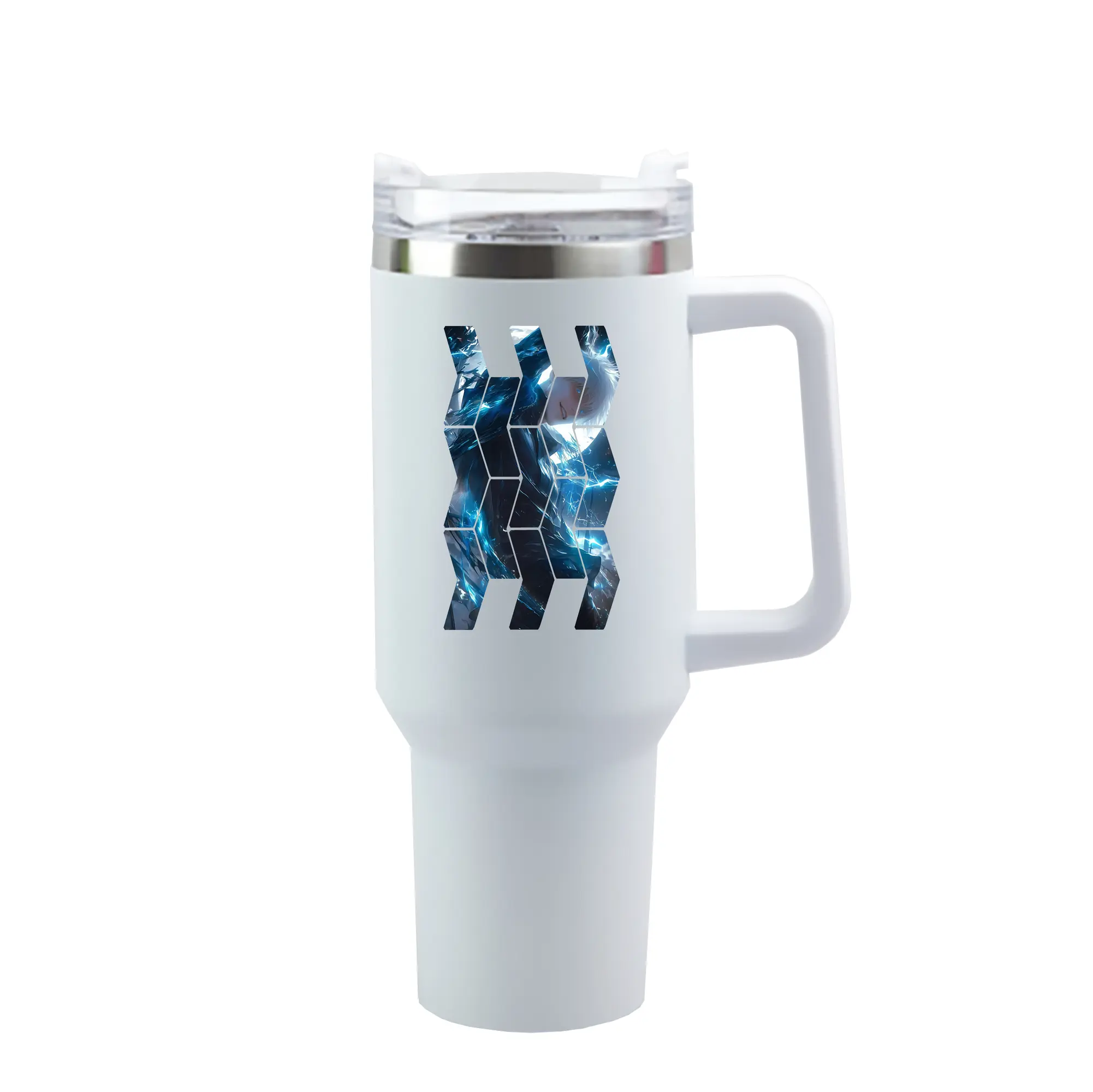 呪術廻戦 グッズ,五条 悟 - 1200mL 車用タンブラー ・ クリスタルステッカー ・ 304ステンレス 内側 ・ 201ステンレス 外側 ・ 保温 保冷 ・ ハンドル＆ストロー付き ・ 通勤 ドライブ アウトドア用