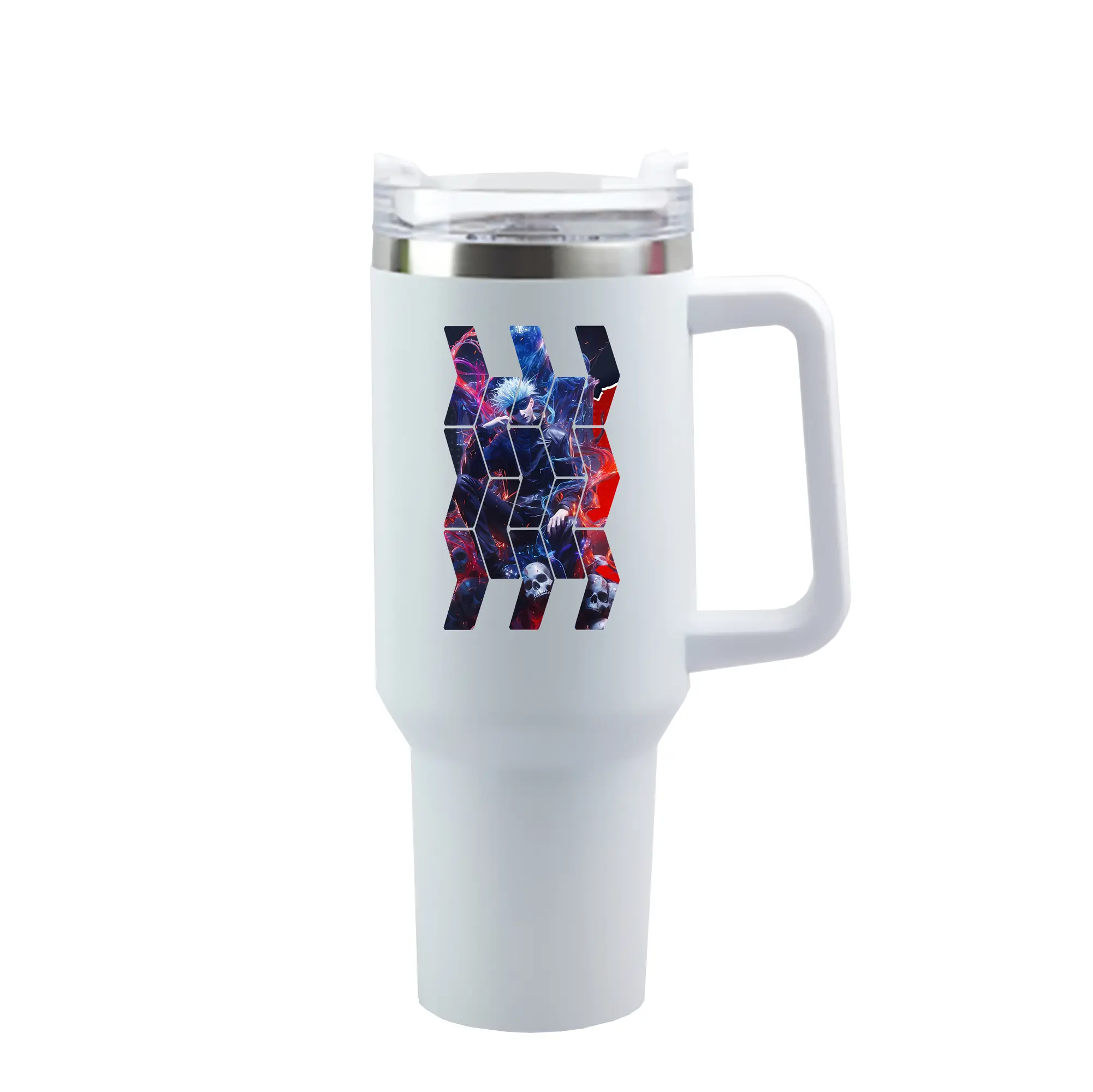 呪術廻戦 グッズ,五条 悟 - 1200mL 車用タンブラー ・ クリスタルステッカー ・ 304ステンレス 内側 ・ 201ステンレス 外側 ・ 保温 保冷 ・ ハンドル＆ストロー付き ・ 通勤 ドライブ アウトドア用