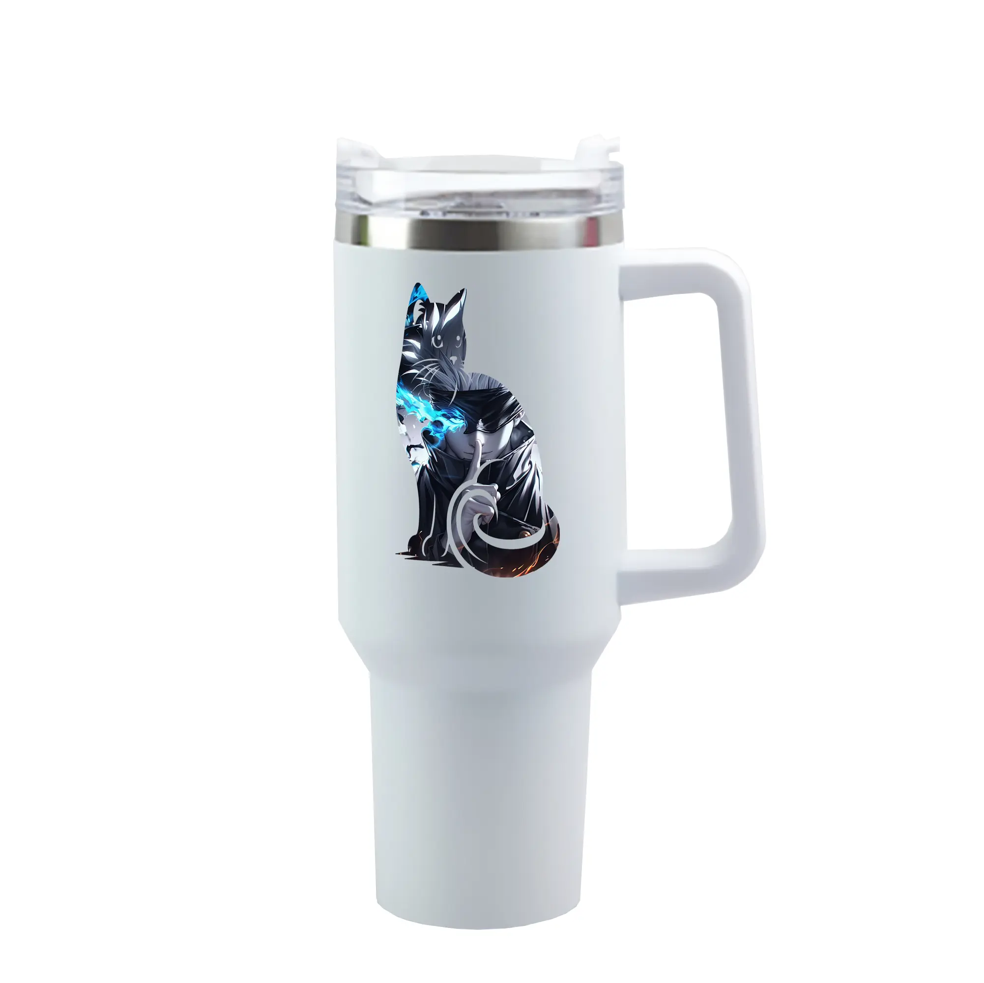 呪術廻戦 グッズ,五条 悟 - 1200mL 車用タンブラー ・ クリスタルステッカー ・ 304ステンレス 内側 ・ 201ステンレス 外側 ・ 保温 保冷 ・ ハンドル＆ストロー付き ・ 通勤 ドライブ アウトドア用