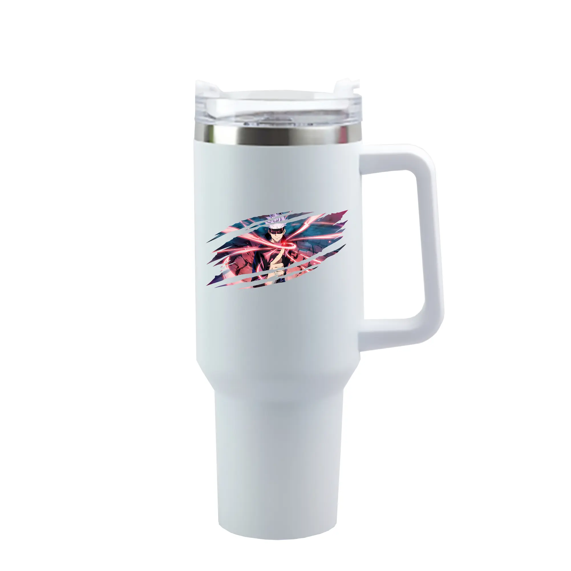 呪術廻戦 グッズ,五条 悟 - 1200mL 車用タンブラー ・ クリスタルステッカー ・ 304ステンレス 内側 ・ 201ステンレス 外側 ・ 保温 保冷 ・ ハンドル＆ストロー付き ・ 通勤 ドライブ アウトドア用