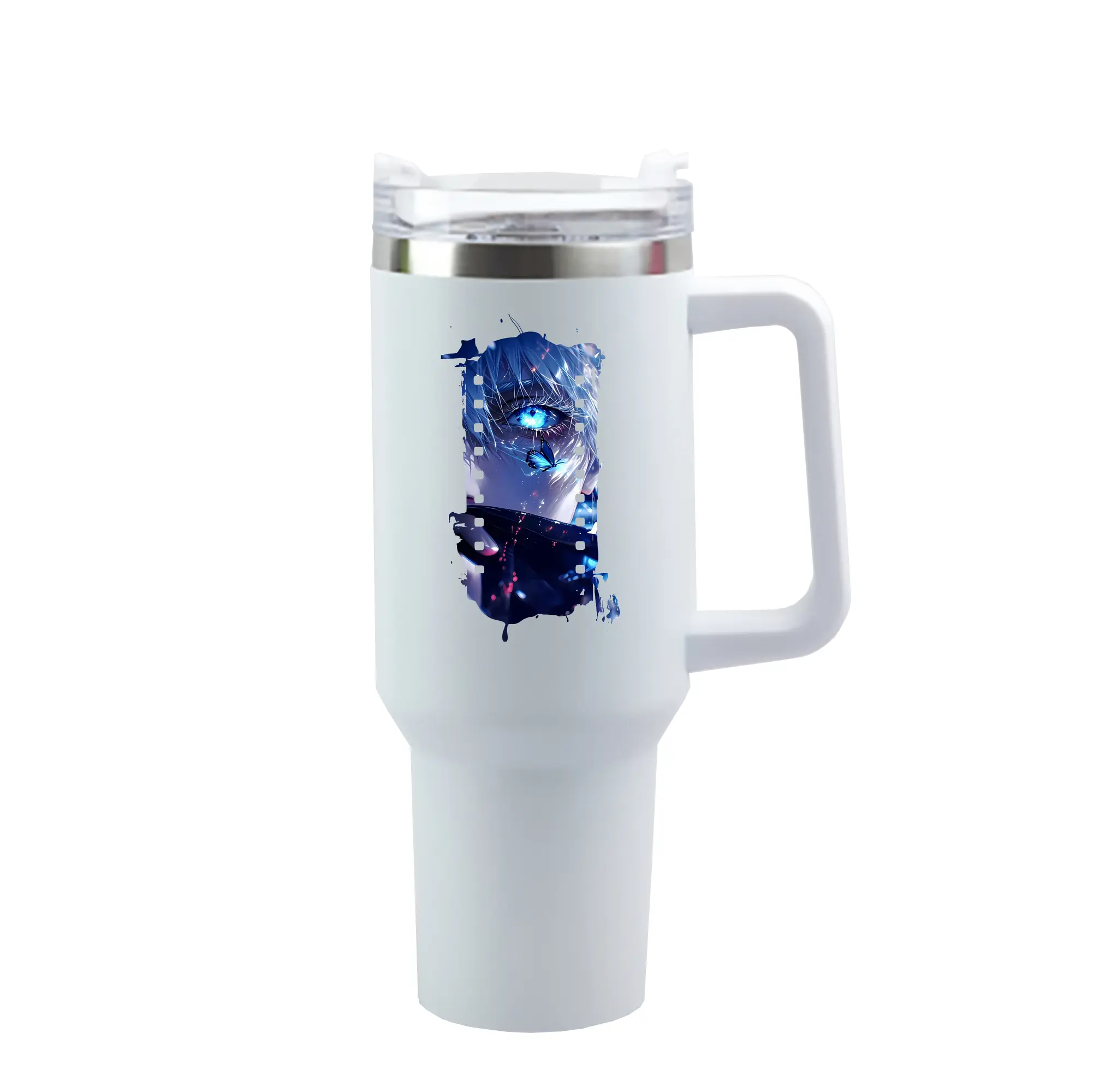 呪術廻戦 グッズ,五条 悟 - 1200mL 車用タンブラー ・ クリスタルステッカー ・ 304ステンレス 内側 ・ 201ステンレス 外側 ・ 保温 保冷 ・ ハンドル＆ストロー付き ・ 通勤 ドライブ アウトドア用